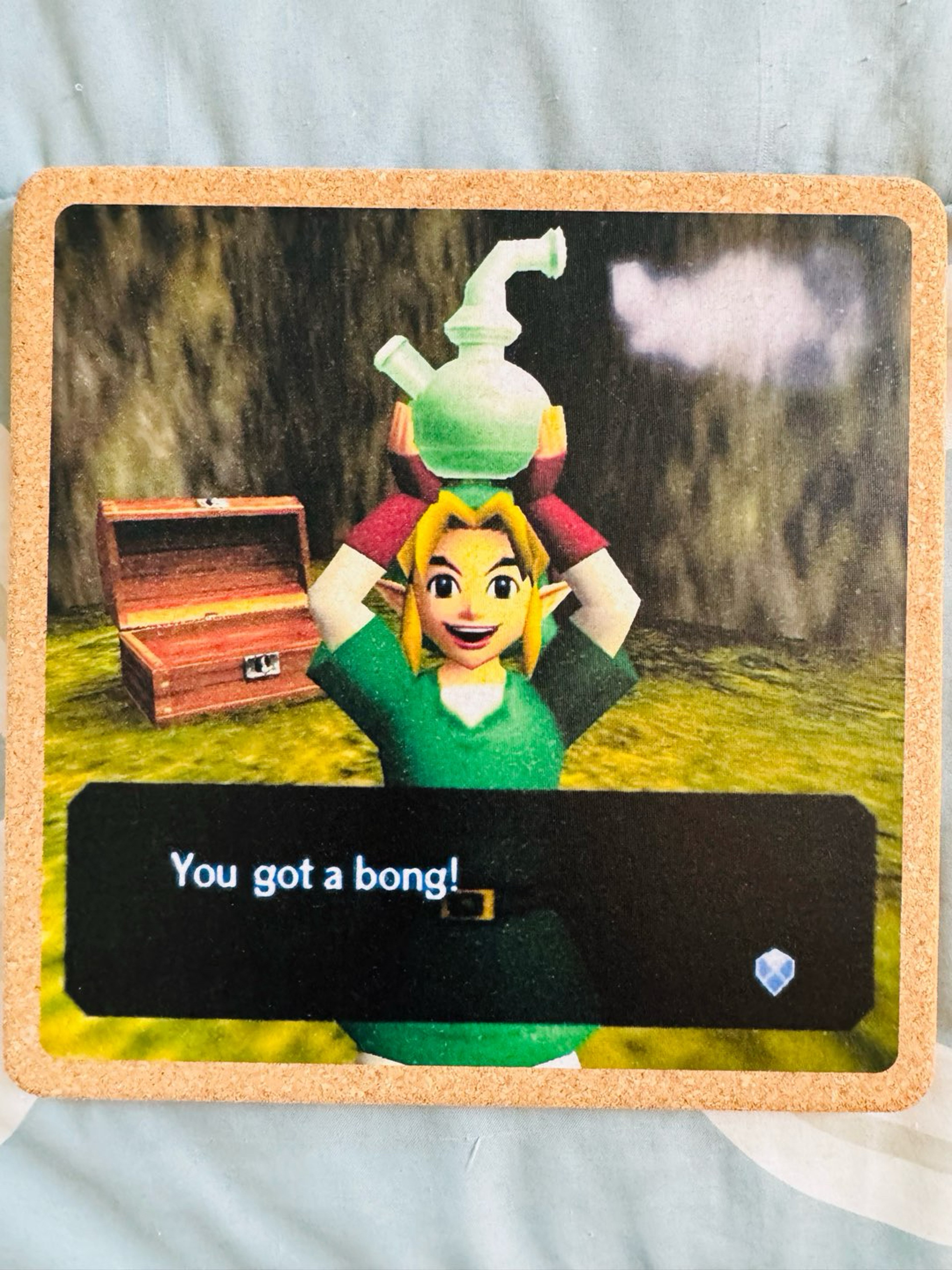 Preview pic of “You got a bong” Link / zelda collectable thick quark bong mat .. vinle print.  Durable .. cleanable. Protection