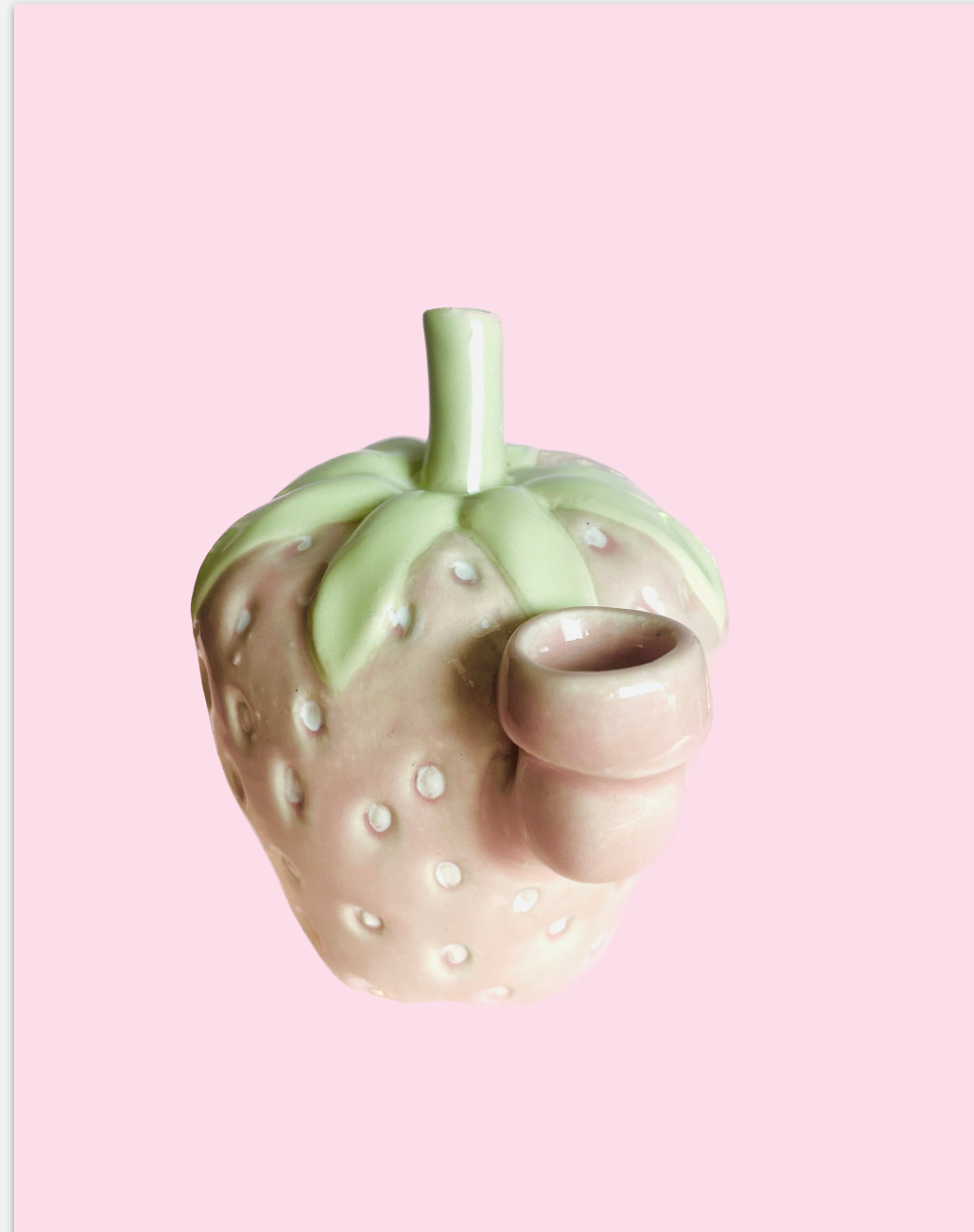 Preview pic of Handmade Ceramic Pink Strawberry Bubbler