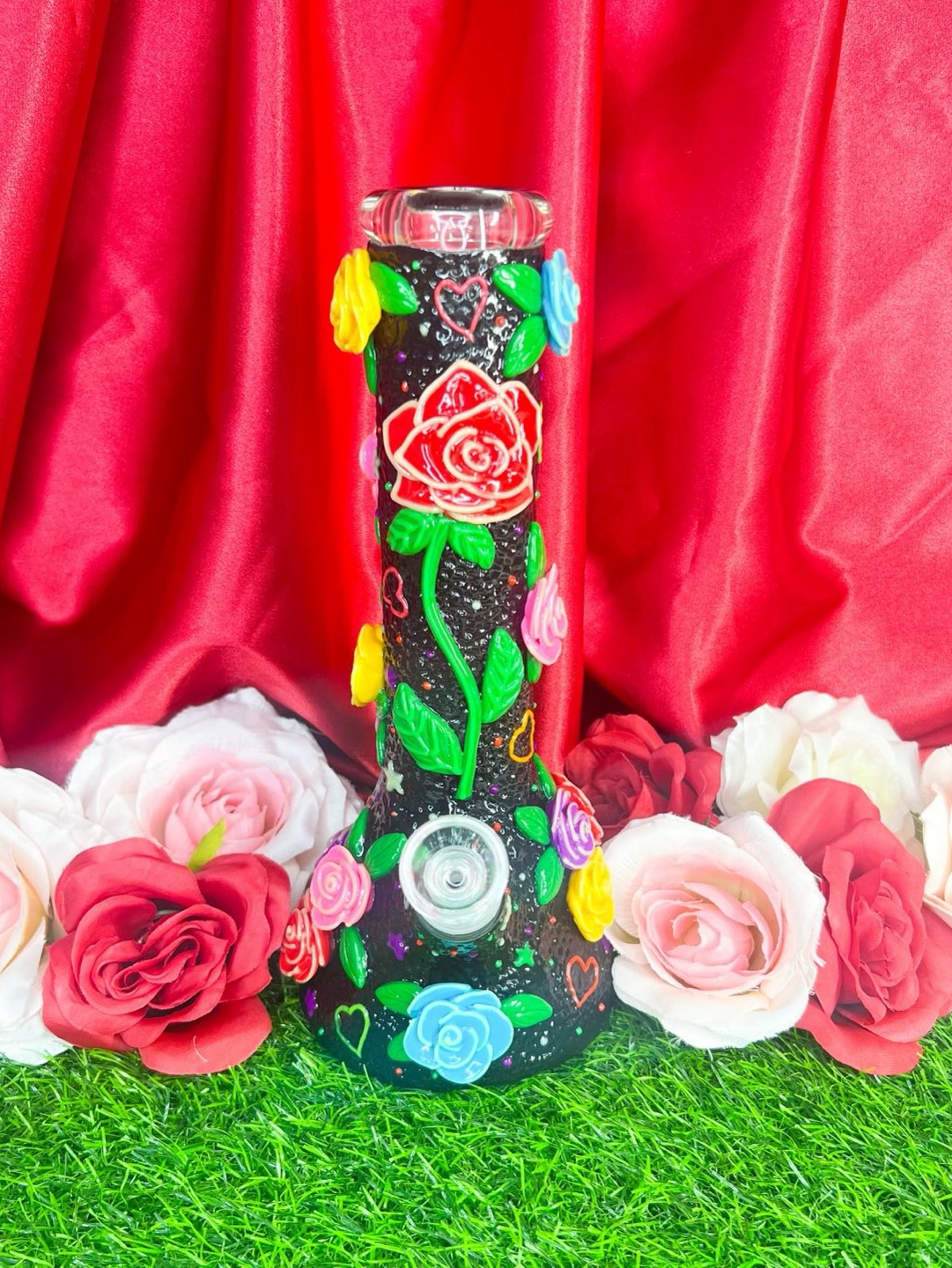 Preview pic of Glow In The Dark Roses 10in Beaker Bong