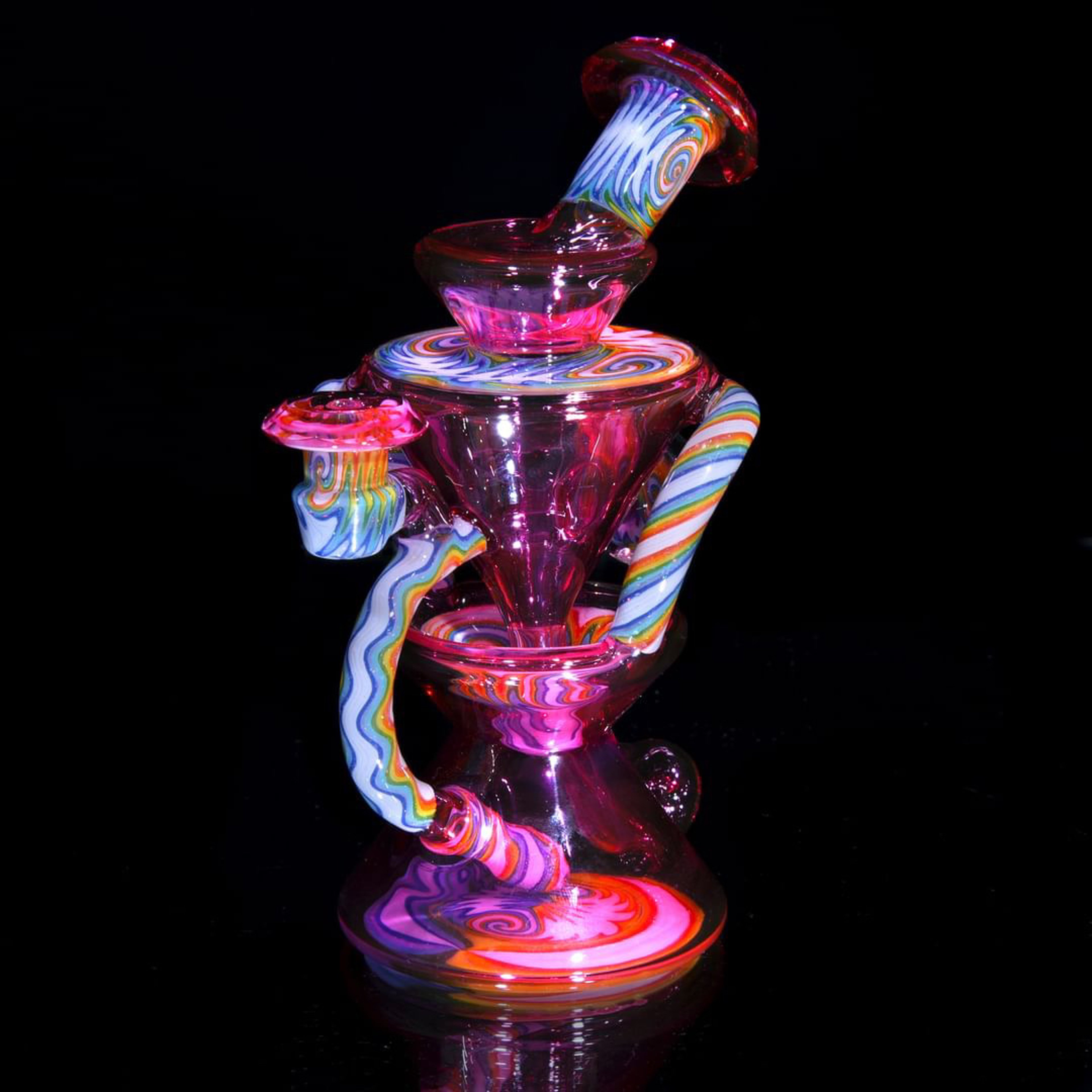 Preview pic of Capt’n Cronic - Faceted Full-size Two & Through Double-uptake Floating Recycler - Telemagenta/Crushed Opal Linework - 10mm Female