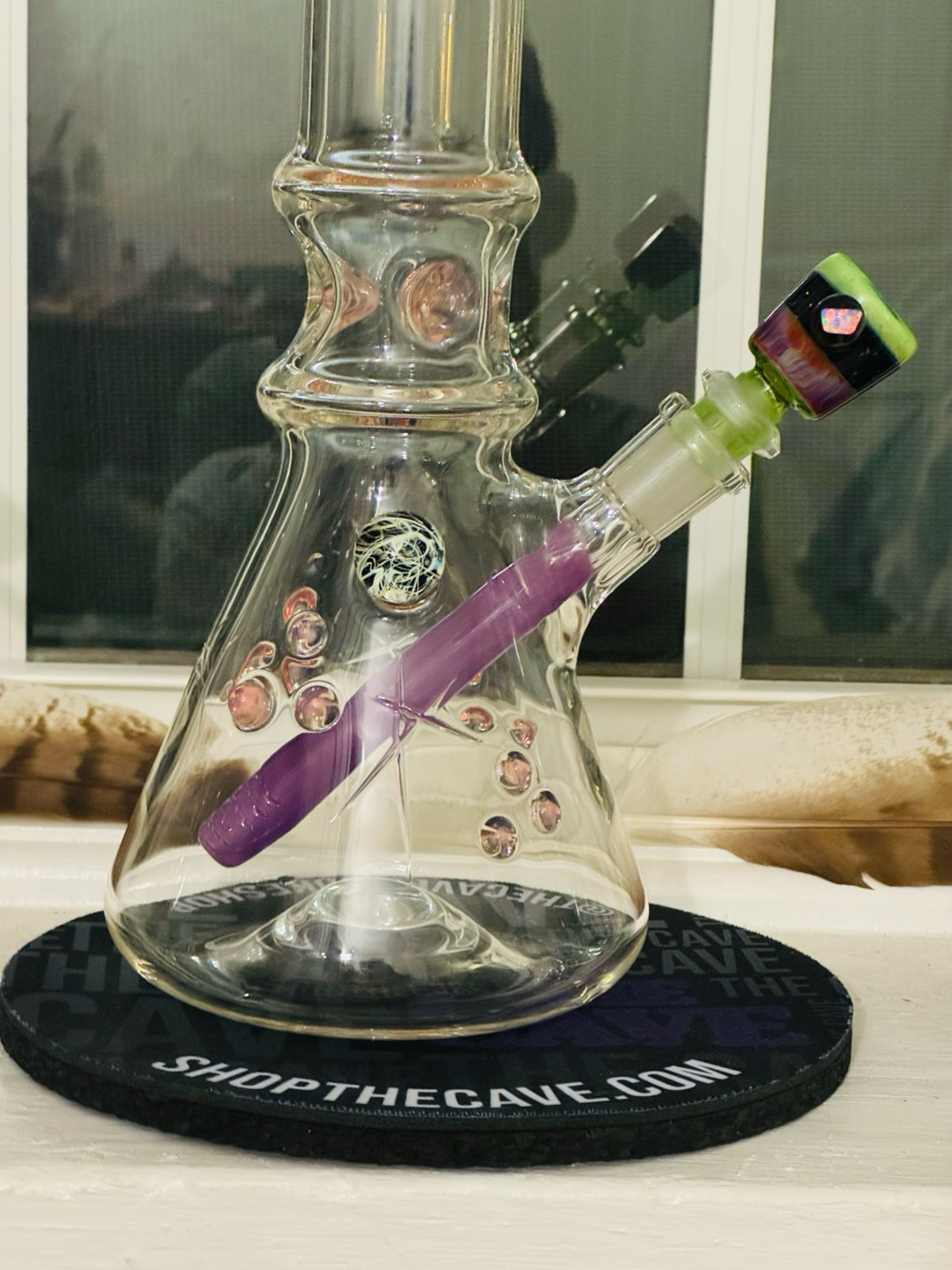 Preview pic of Heady Glass sunset slime 50x5 Carved CFL Shifting UV Custom Water Pipe Signed/dated