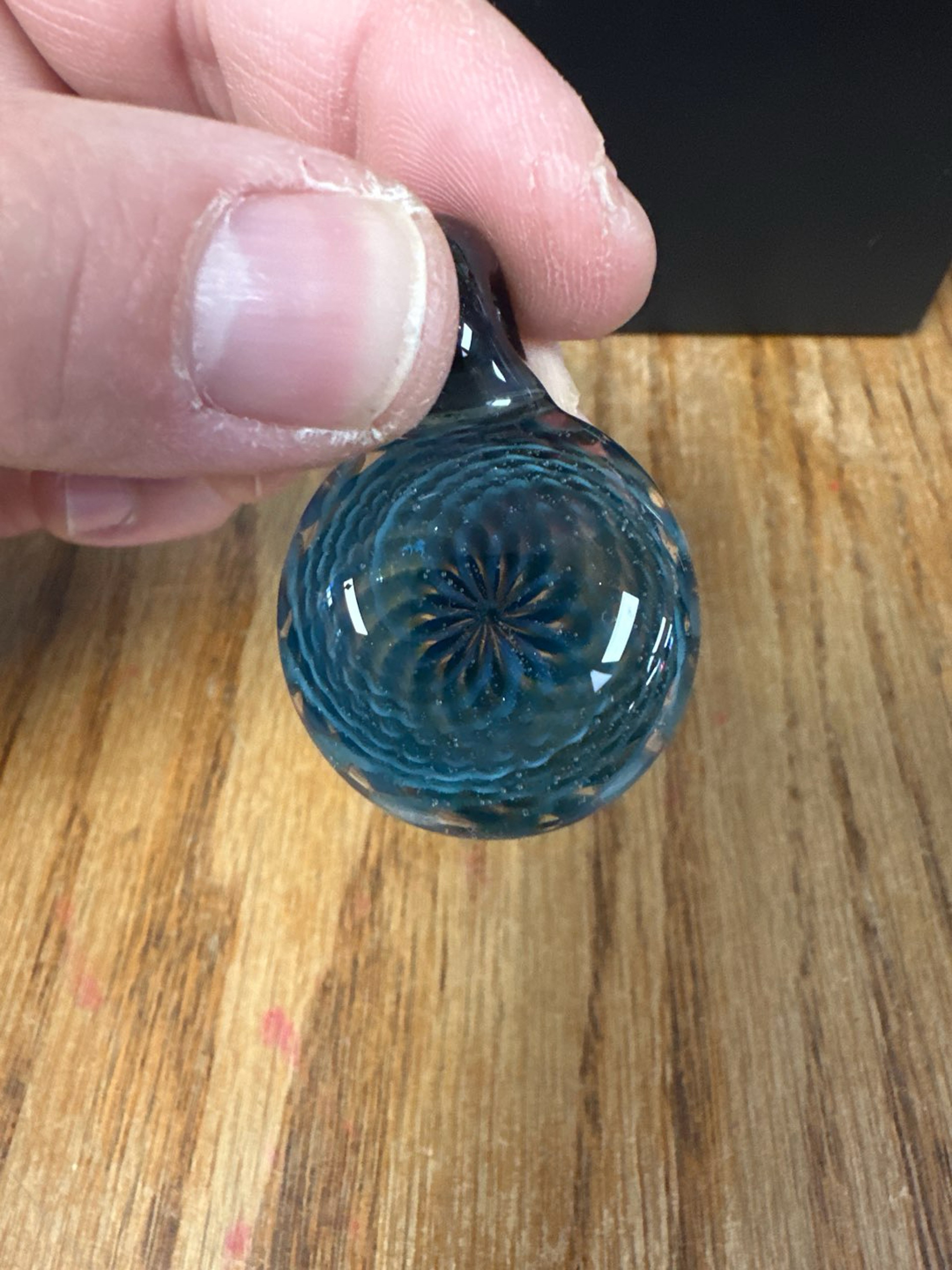 Preview pic of Blue reticello pendant with green stardust bail super sturdy