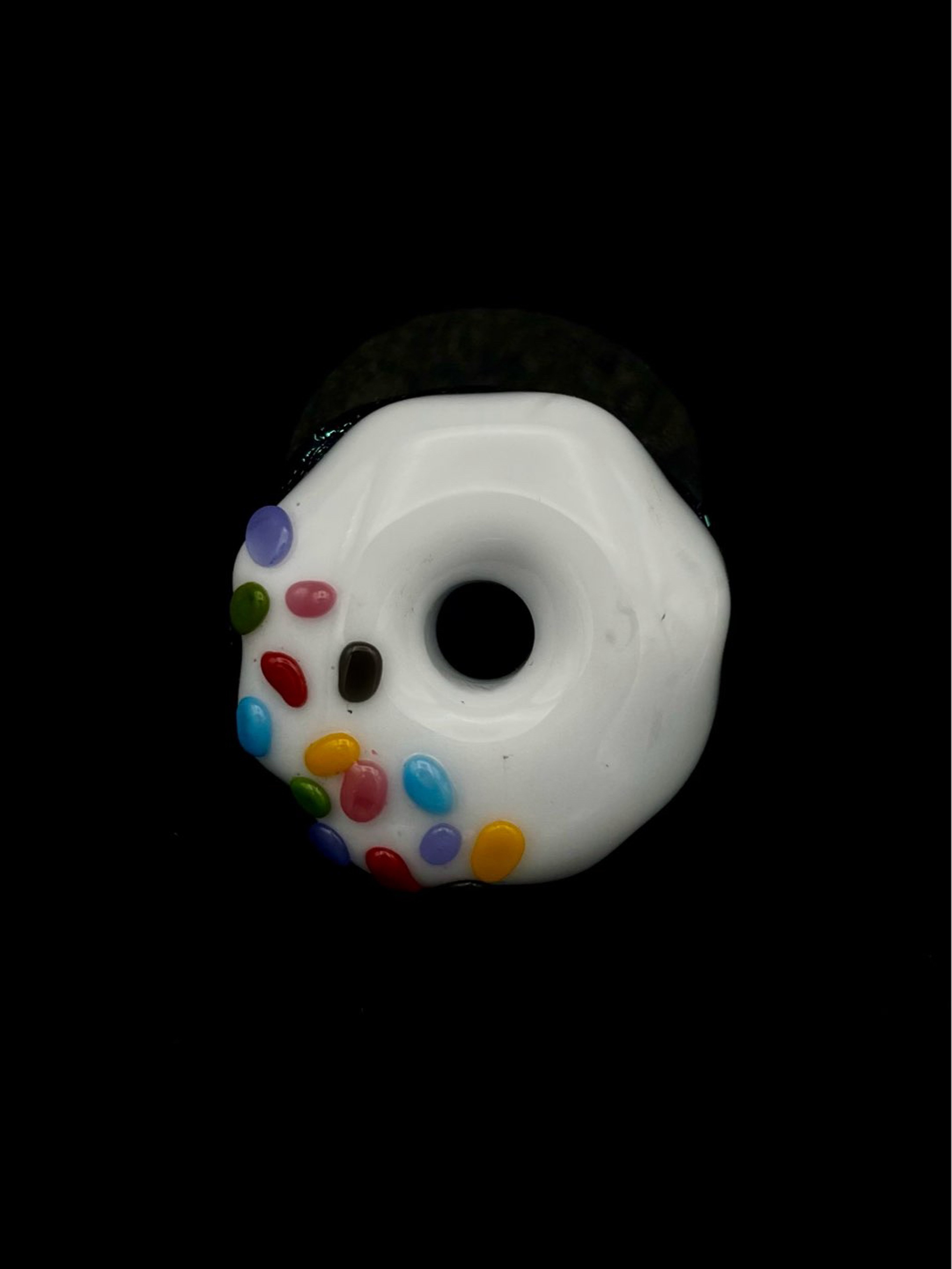 Preview pic of Vanilla Frosted Quarter Rainbow Sprinkle w/ Cobalt Blue Dichro Doughnut Base Pendant by KGBGlass