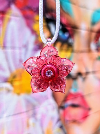 Preview pic of Mars "Sparkly Pink Spinning Flower" Pendant