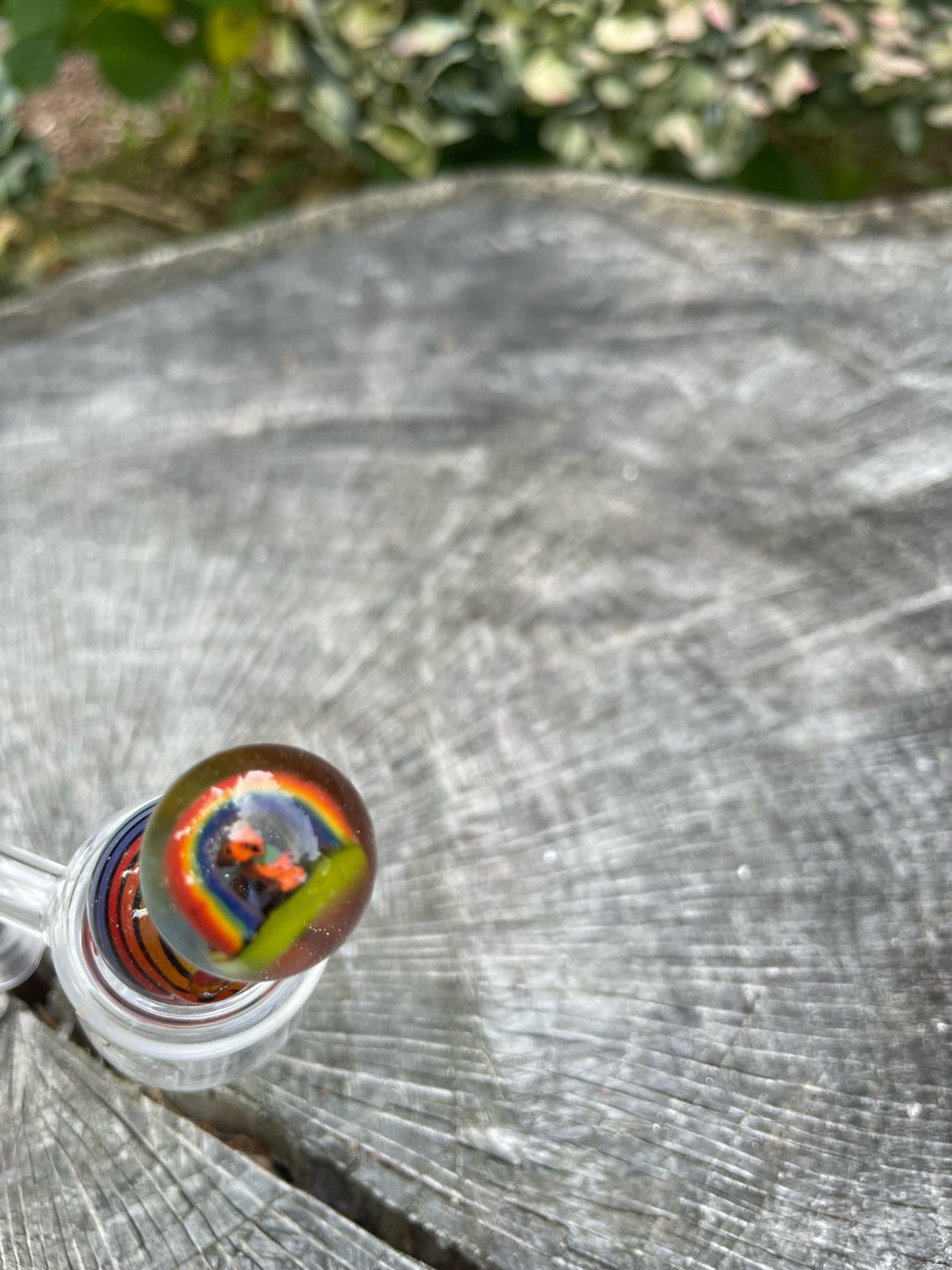 Preview pic of Handblown Bubble Cap w/ rainbow coloring and Grateful Dead Bear
