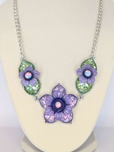 Preview pic of Mars "Sparkly Purple and Green Floral Linked Choker Chain" Necklace