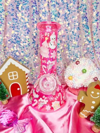 Preview pic of Pink Christmas Iridescent 8 Inch Beaker