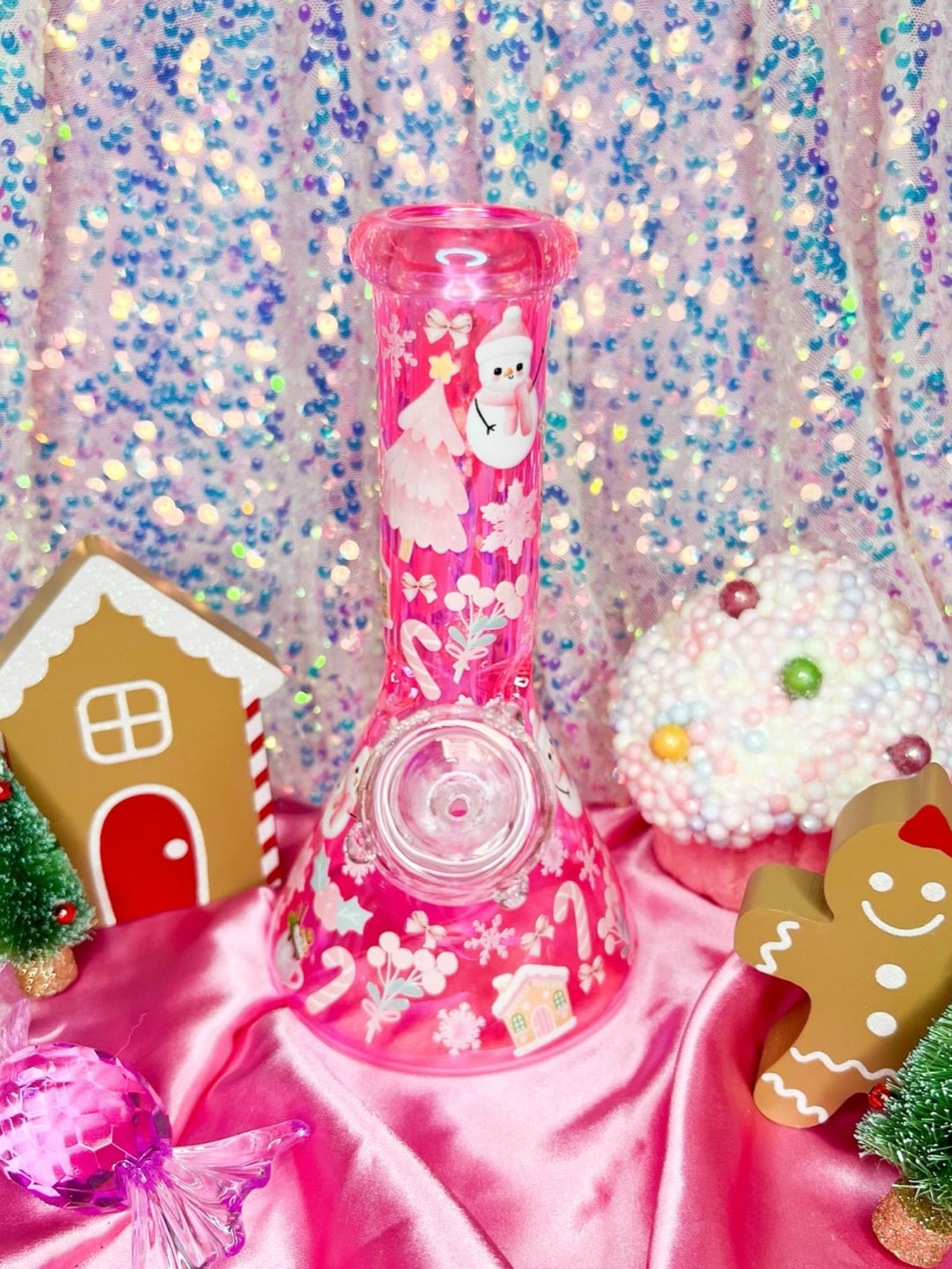 Preview pic of Pink Christmas Iridescent 8 Inch Beaker