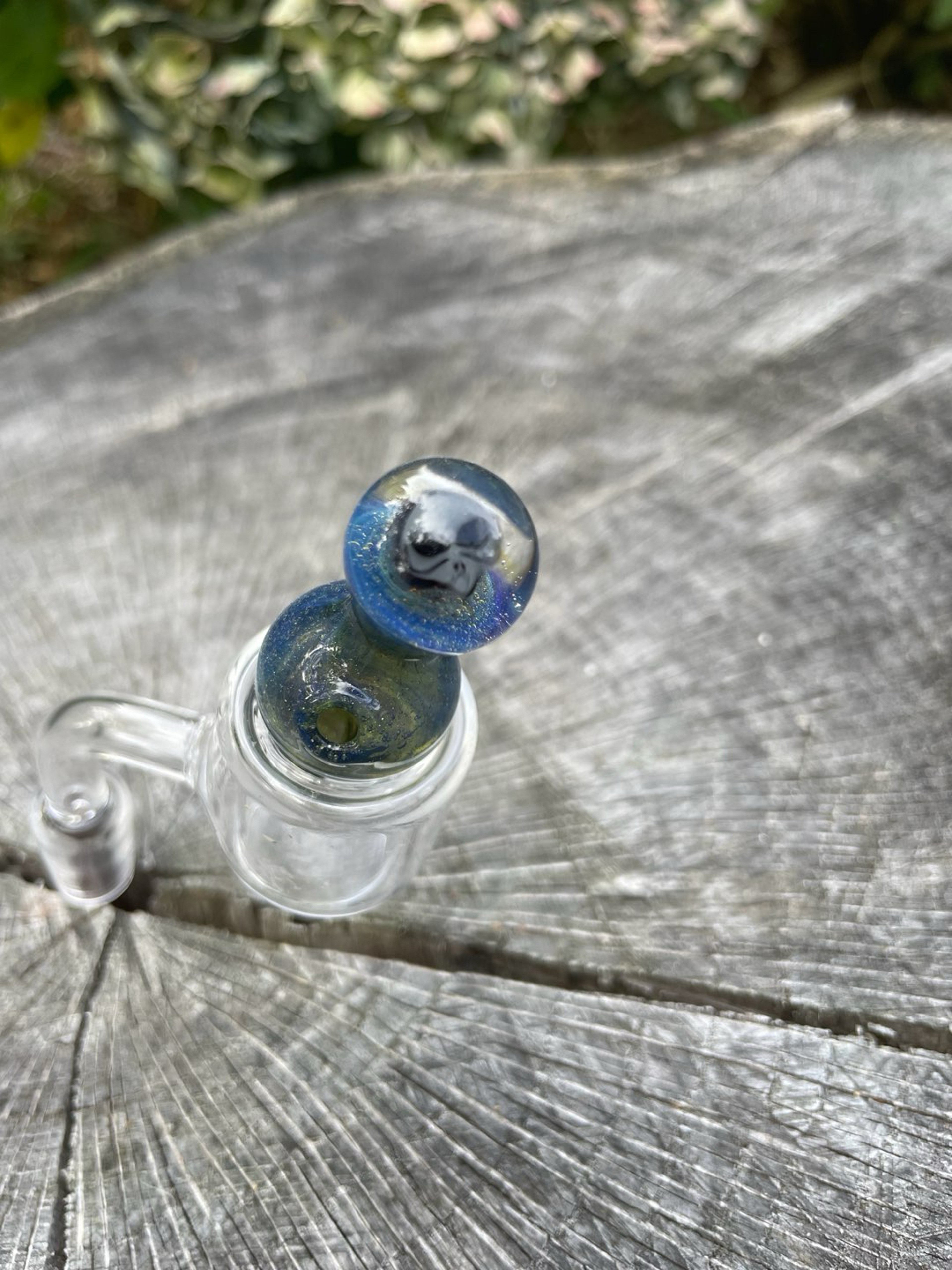 Preview pic of Handblown Bubble Cap with Alien Skull