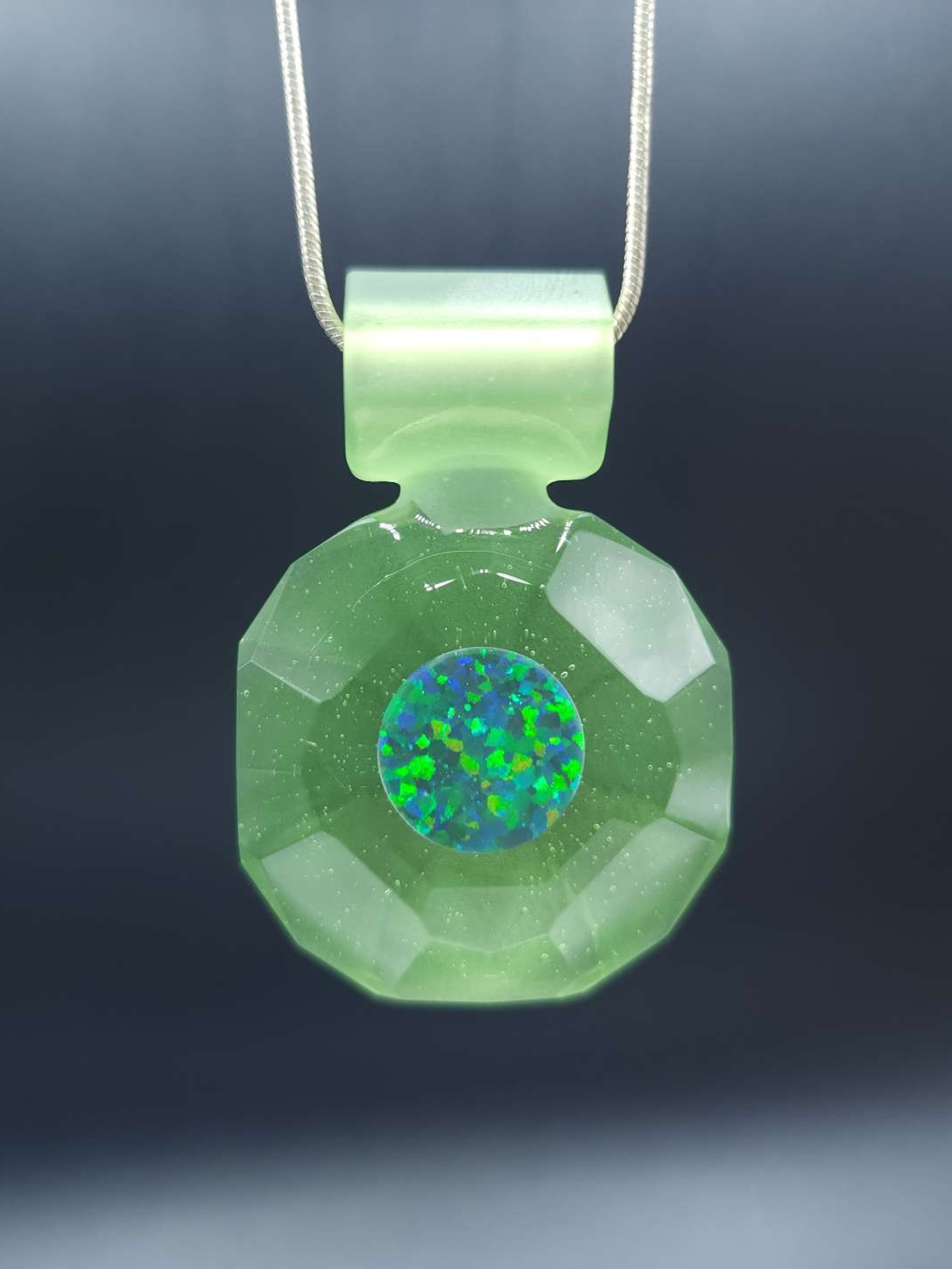 Preview pic of Faceted 12mm RGB Opal Gem Pendant (Absinthe)