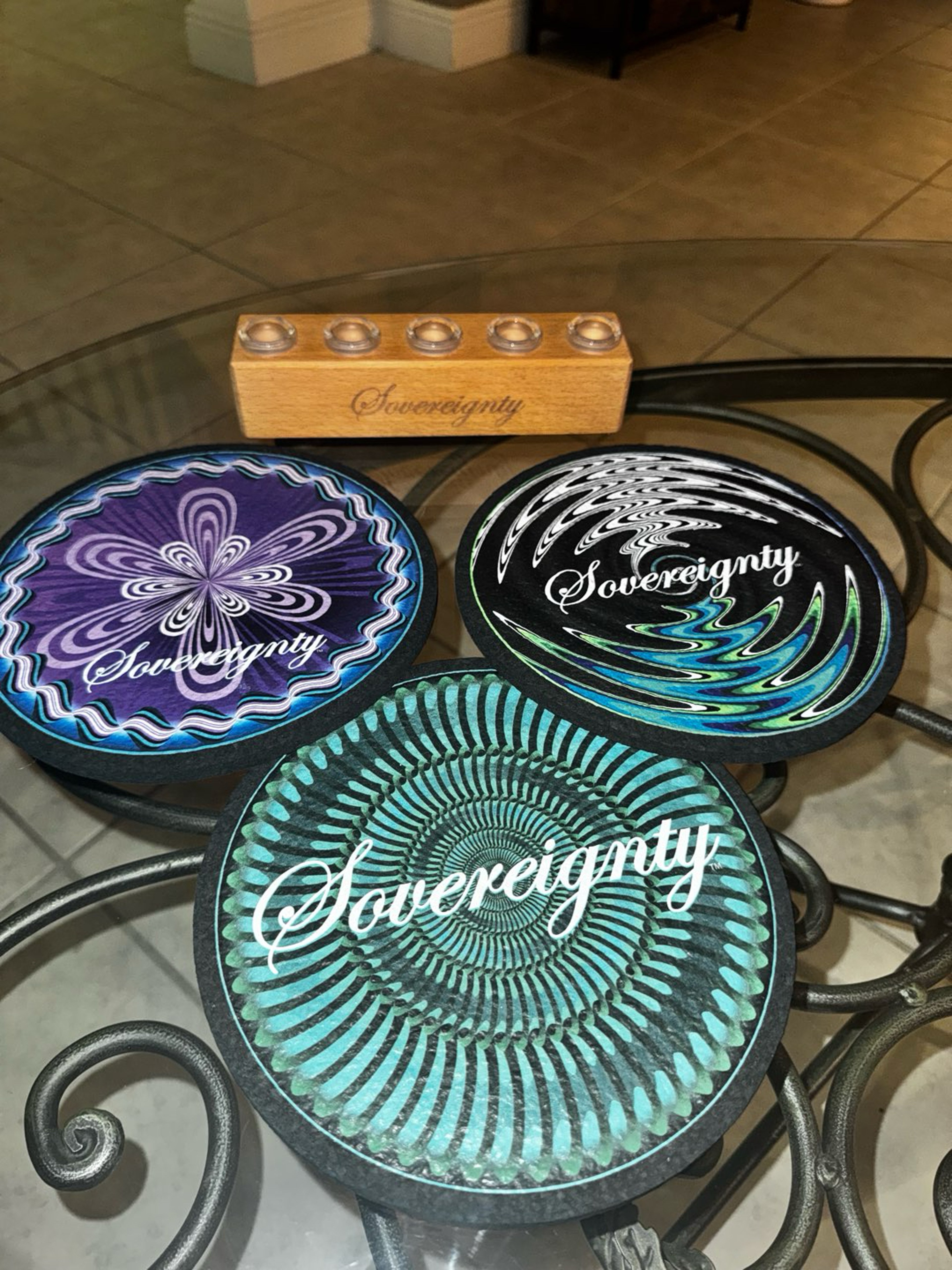 Preview pic of Sovereignty 5 hole slide stand and 3 sov mood mats