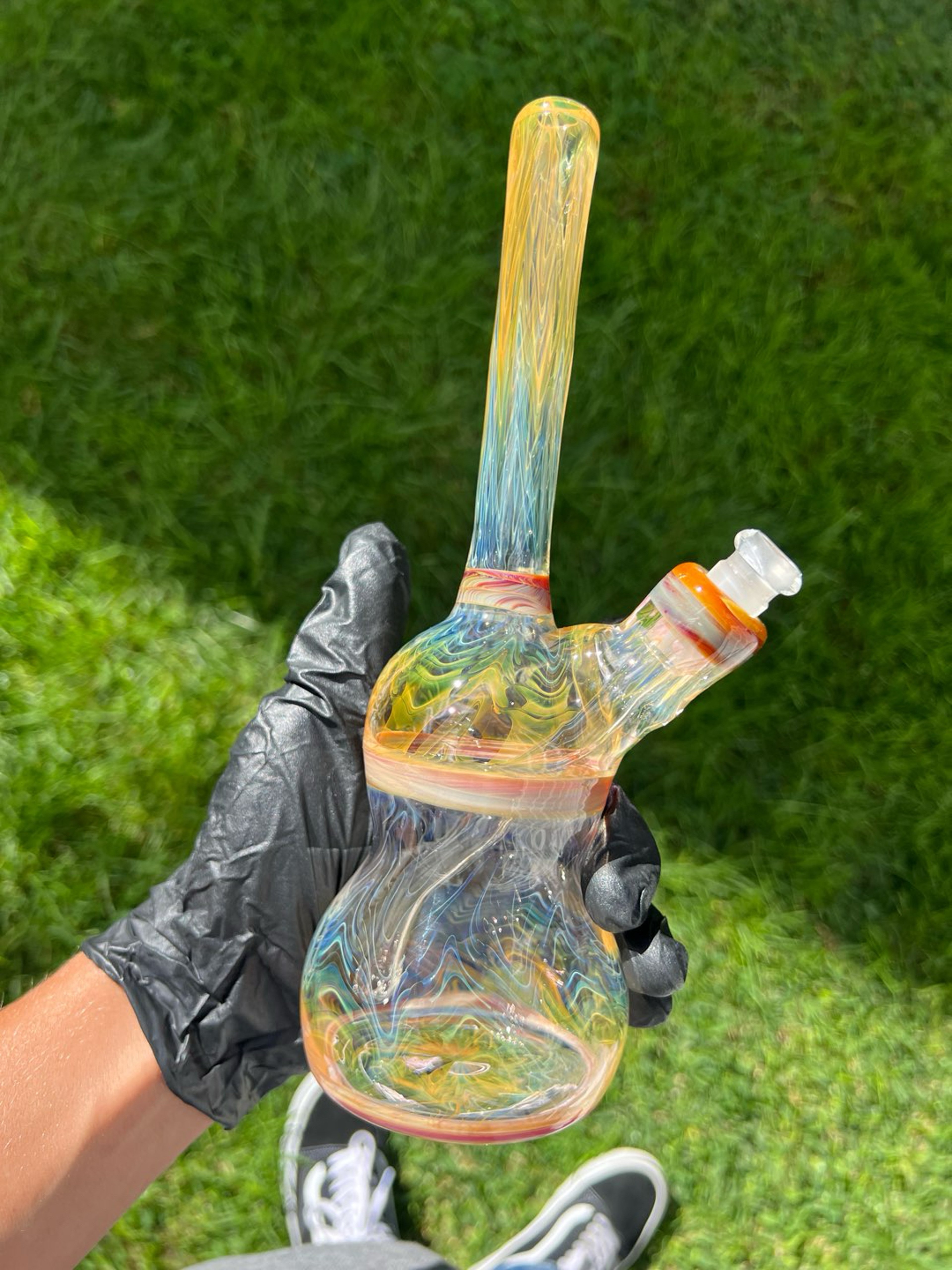 Preview pic of Silver and gold fumed wrap and rake, removable 10mm 2 hole downstem