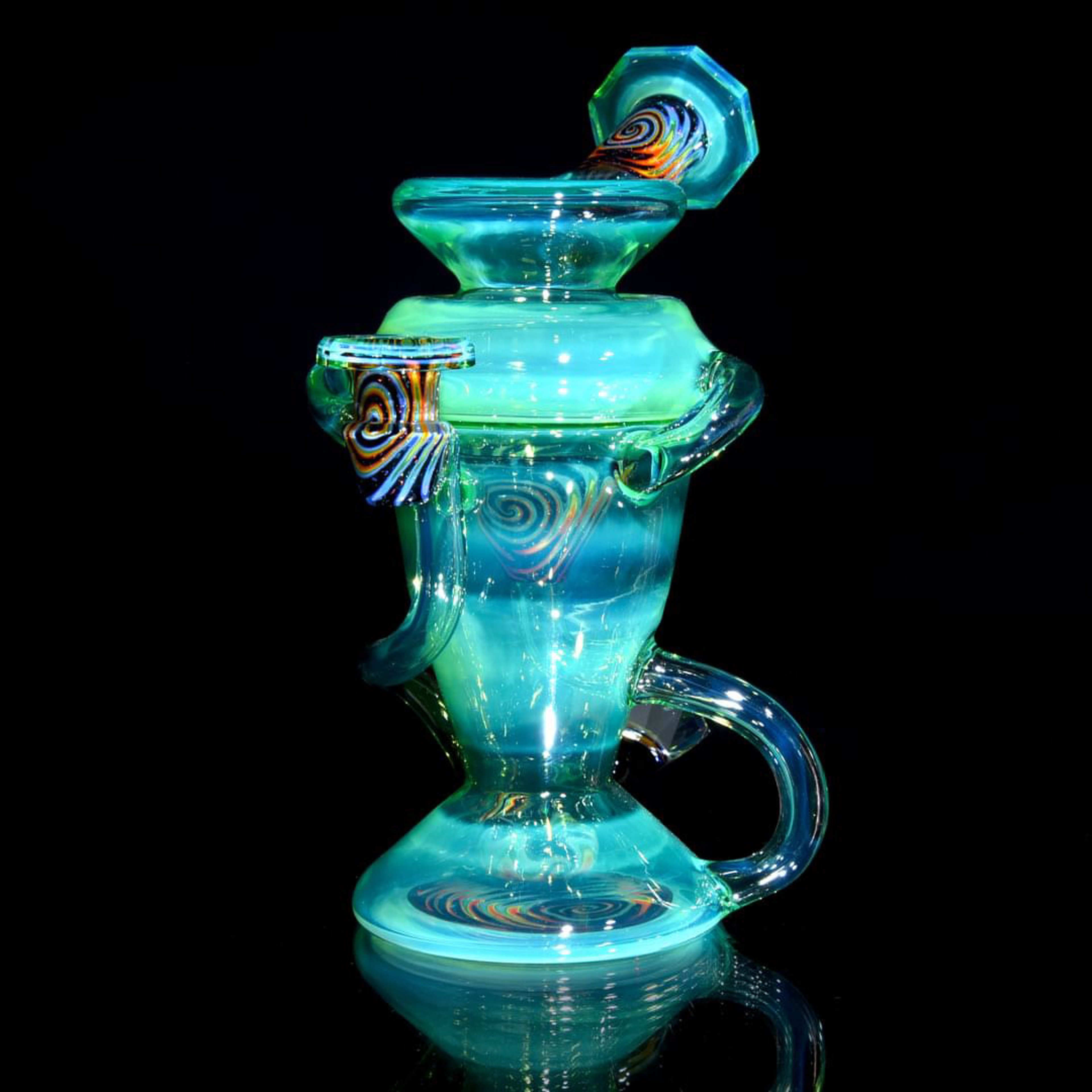 Preview pic of Capt’n Cronic - Faceted Double-uptake Refined Klein Recycler - Lime Drop over Moonstone/Crushed Opal Linework - 10mm Female