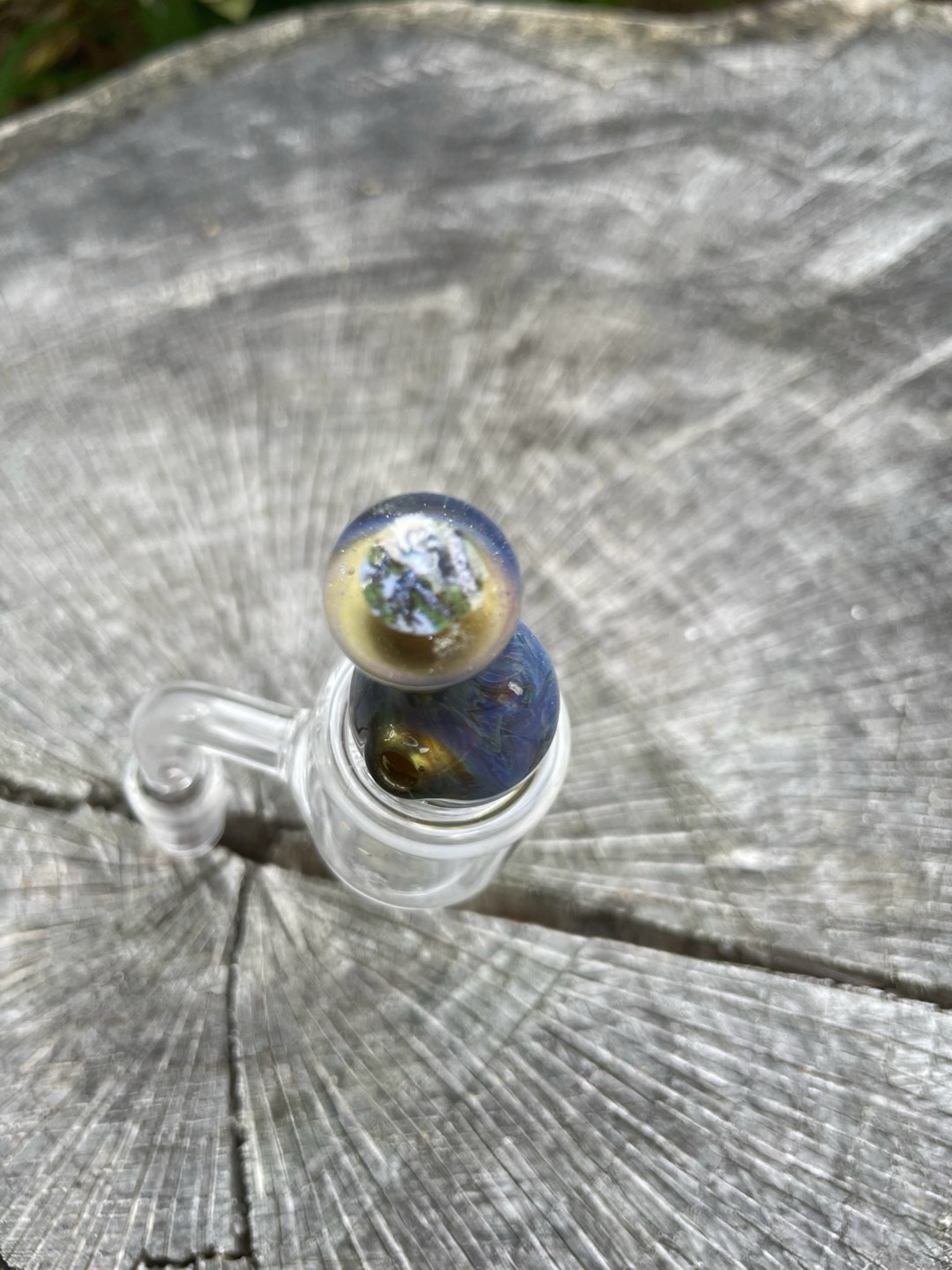 Preview pic of Handblown bubble cap with earth emblem