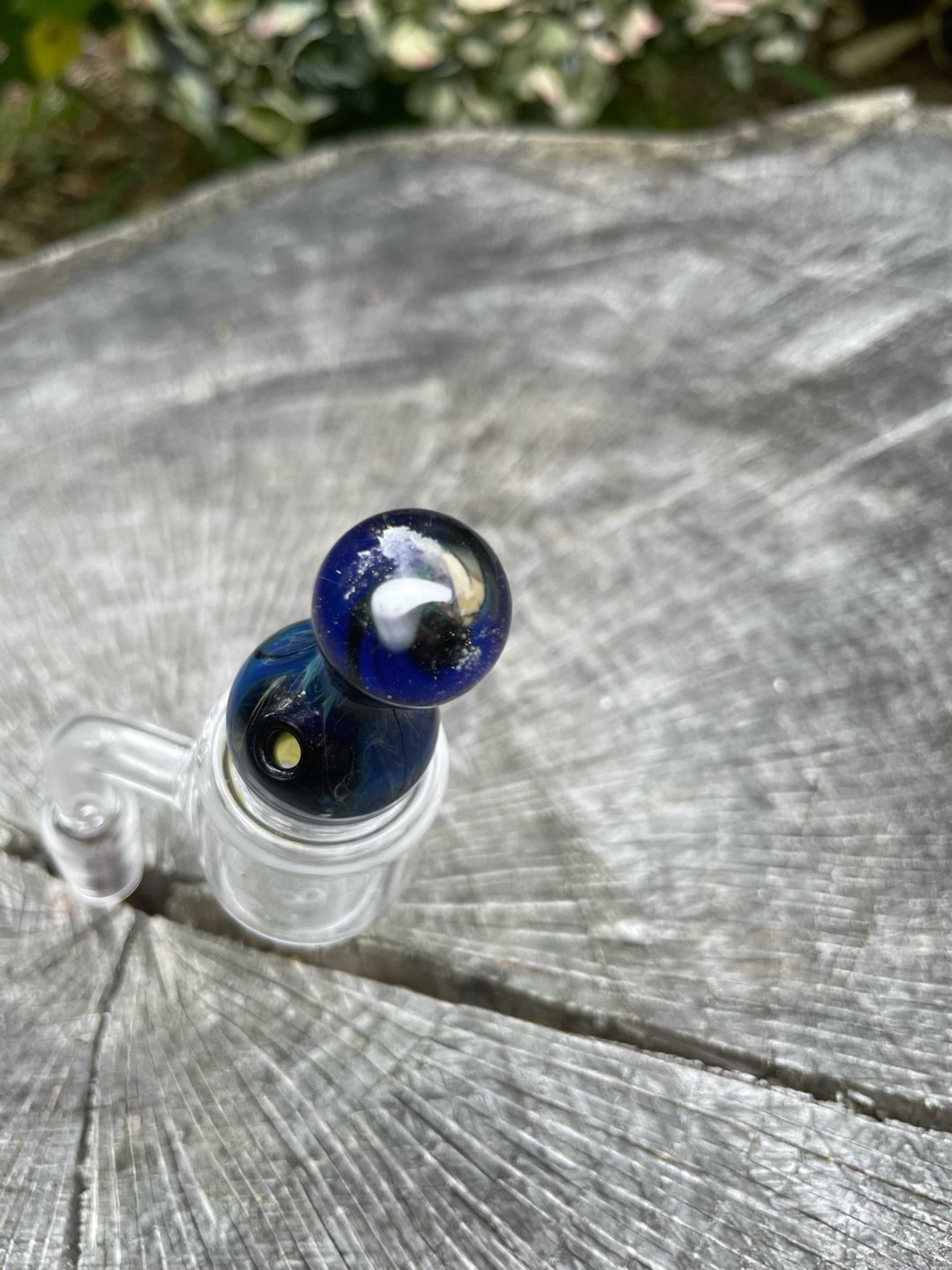 Preview pic of Handblown Blue Bubble Cap, Mushroom Emblem