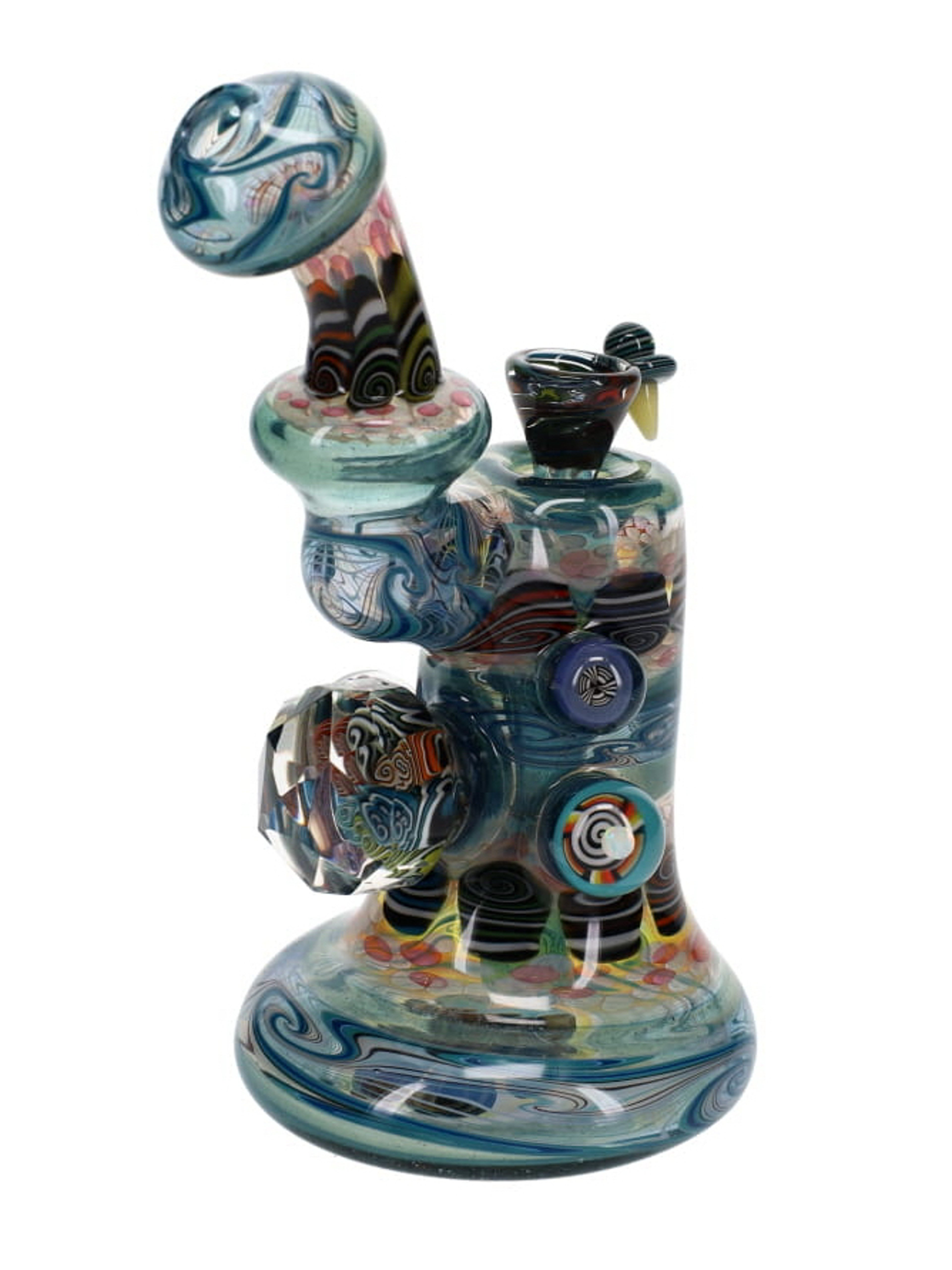 Preview pic of Chunk Glass X Oats Glass Blue Thumbprint Bubbler