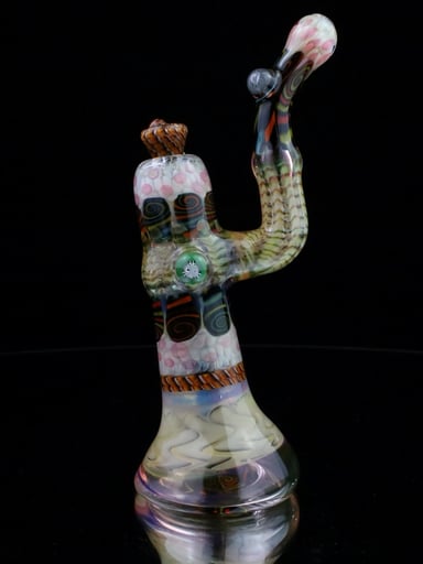 Preview pic of Chunk Glass Brown & White Thumbprint Bubbler