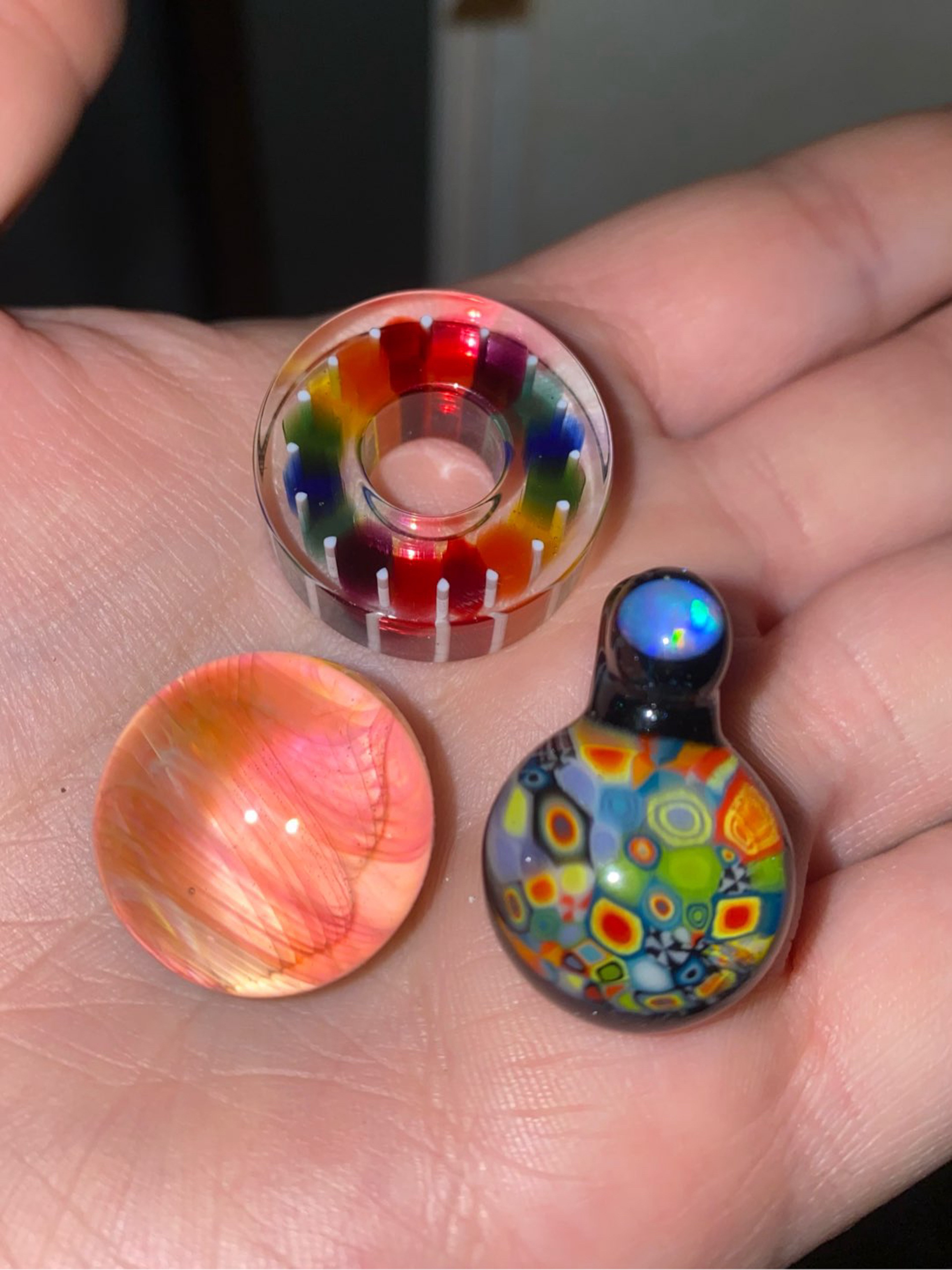 Preview pic of Karmaglass Vibesaver, Upgradeglass “Ligma” Tech Millie Pendant, Strawberry Glass Silver/Gold Fume Marble