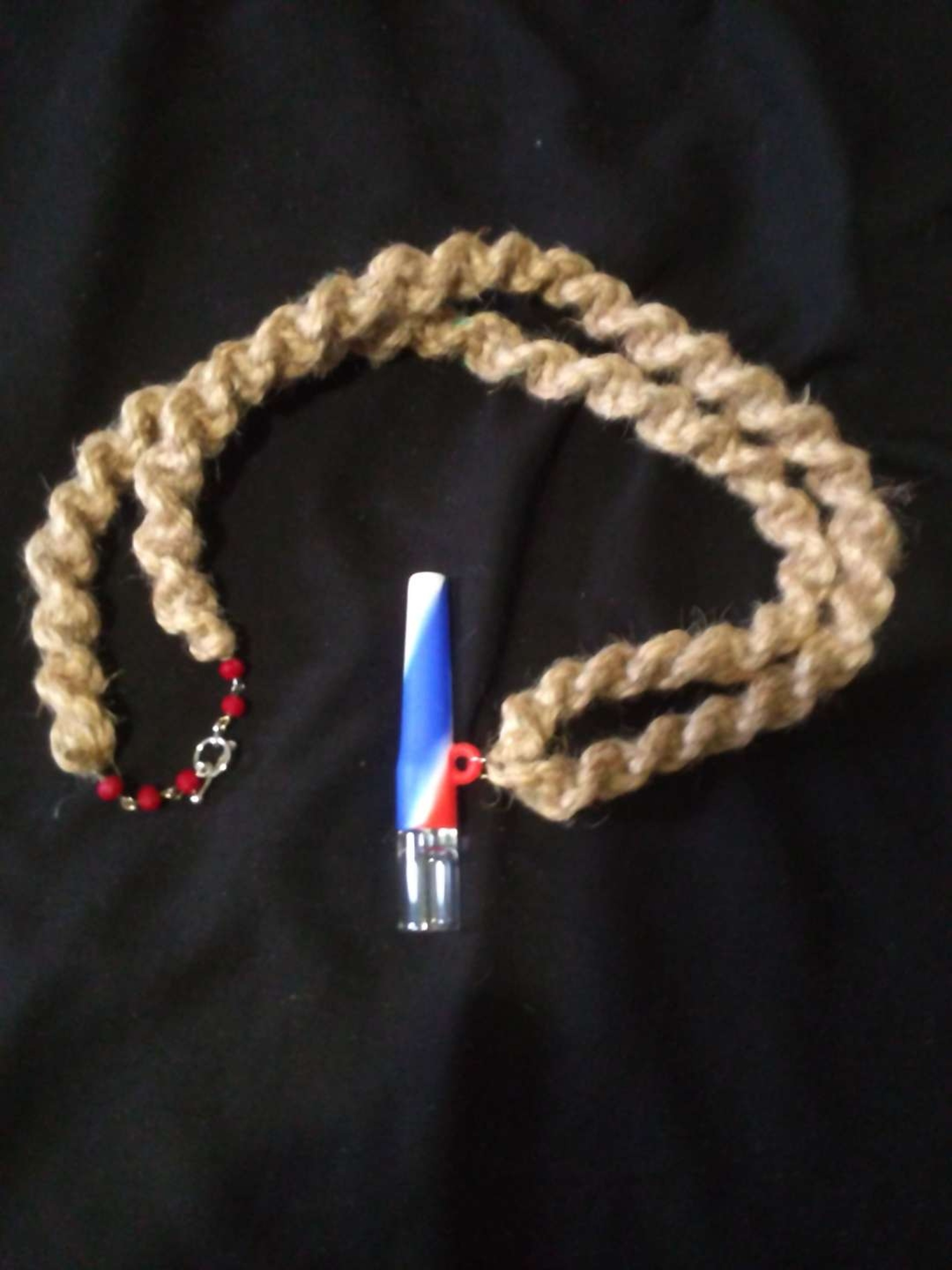 Preview pic of Red, white and blue silicone and glass chillum necklace