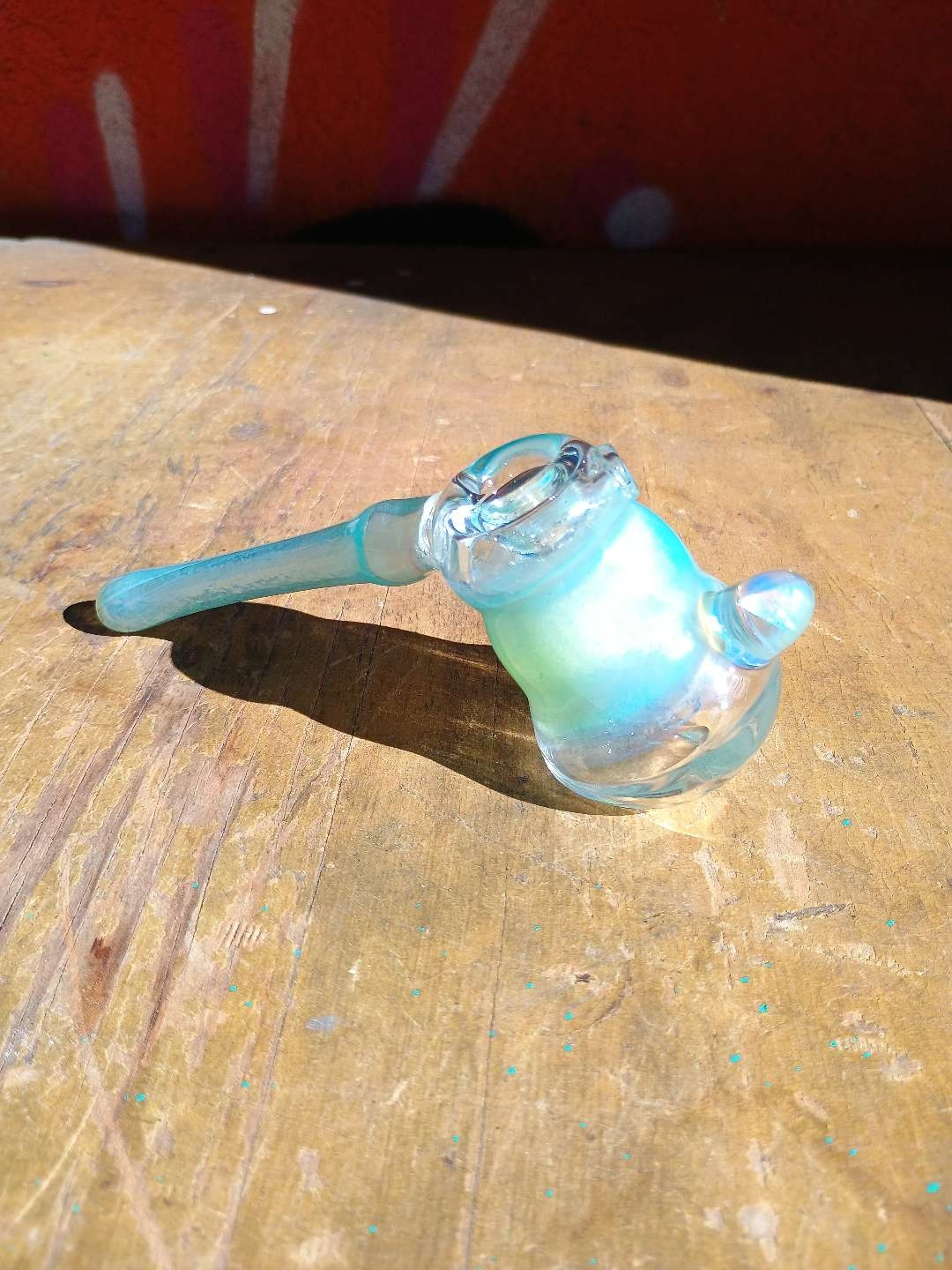 Preview pic of Robin's Egg Blue over Satin Sheen Bubbler with 1 gram Triangle Cut Opal marble