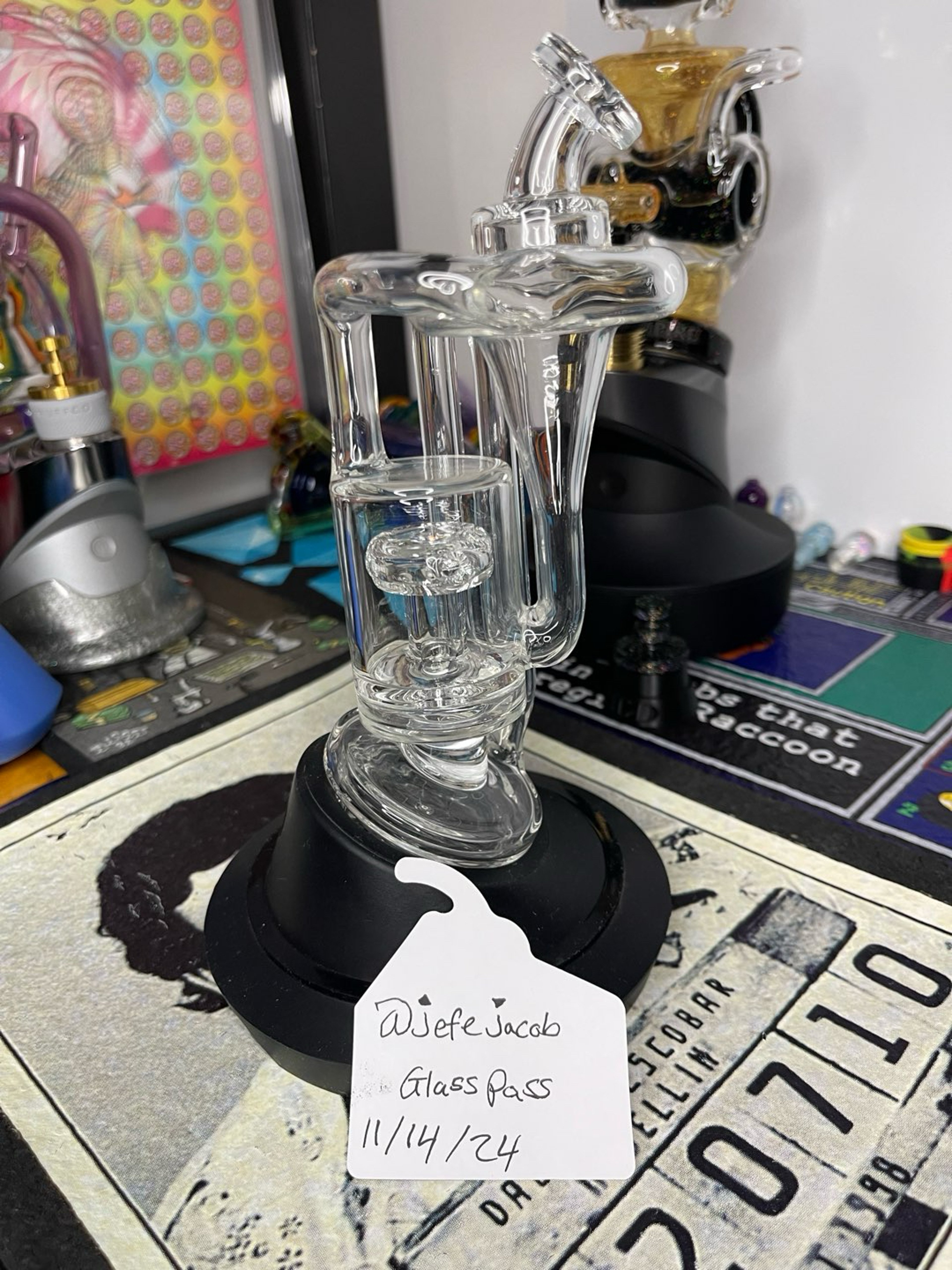 Preview pic of NIB GLASS OLD SCHOOL STYLE THREE PERC CLEAR PUFFCO GLASS TOP