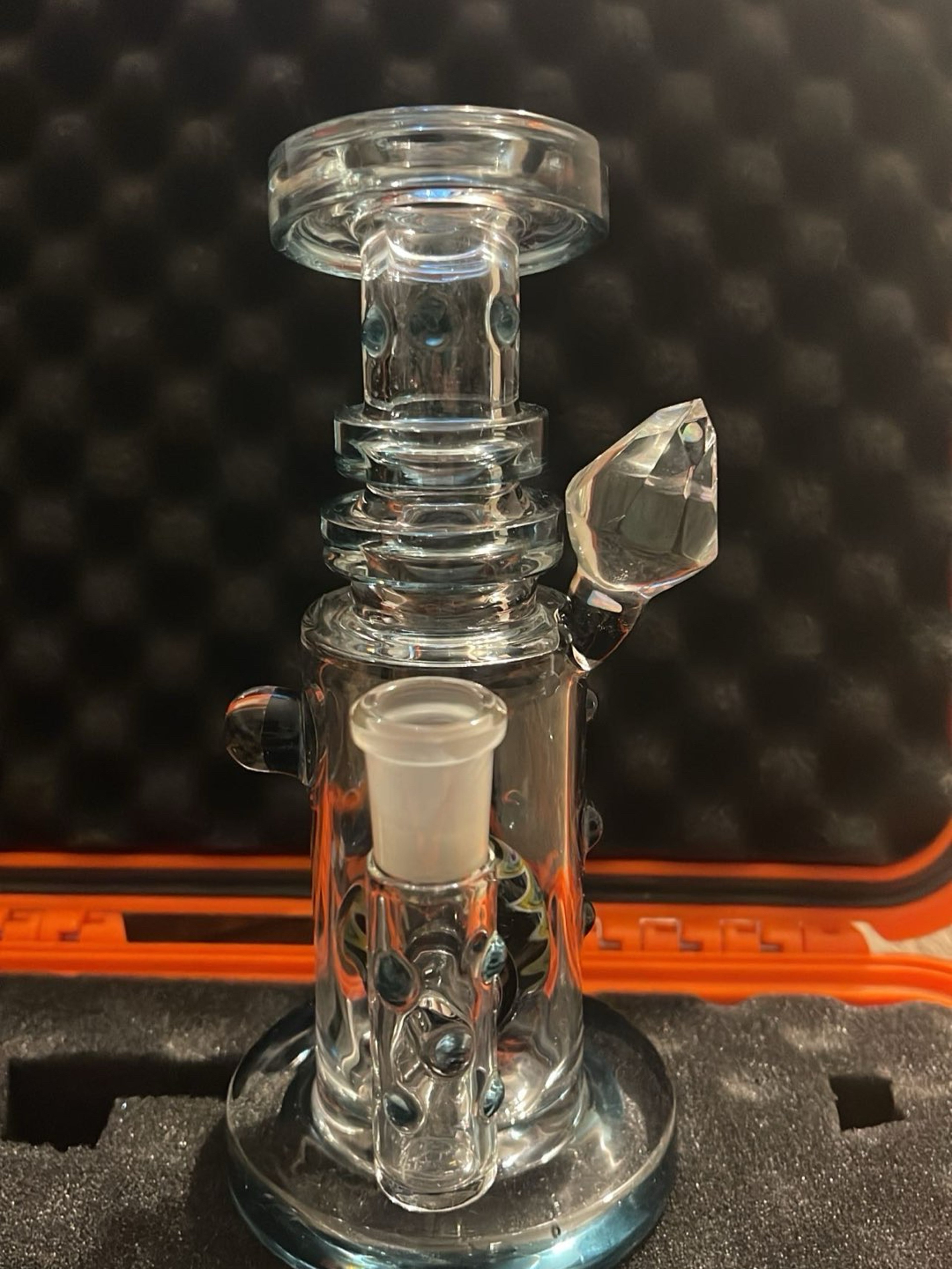Preview pic of Hubbard glass worked ball rig in blue stardust shipped w/case