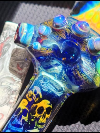 Preview pic of Skull pipe Gold & Silver Fumed Borosilicate Glass Pipe