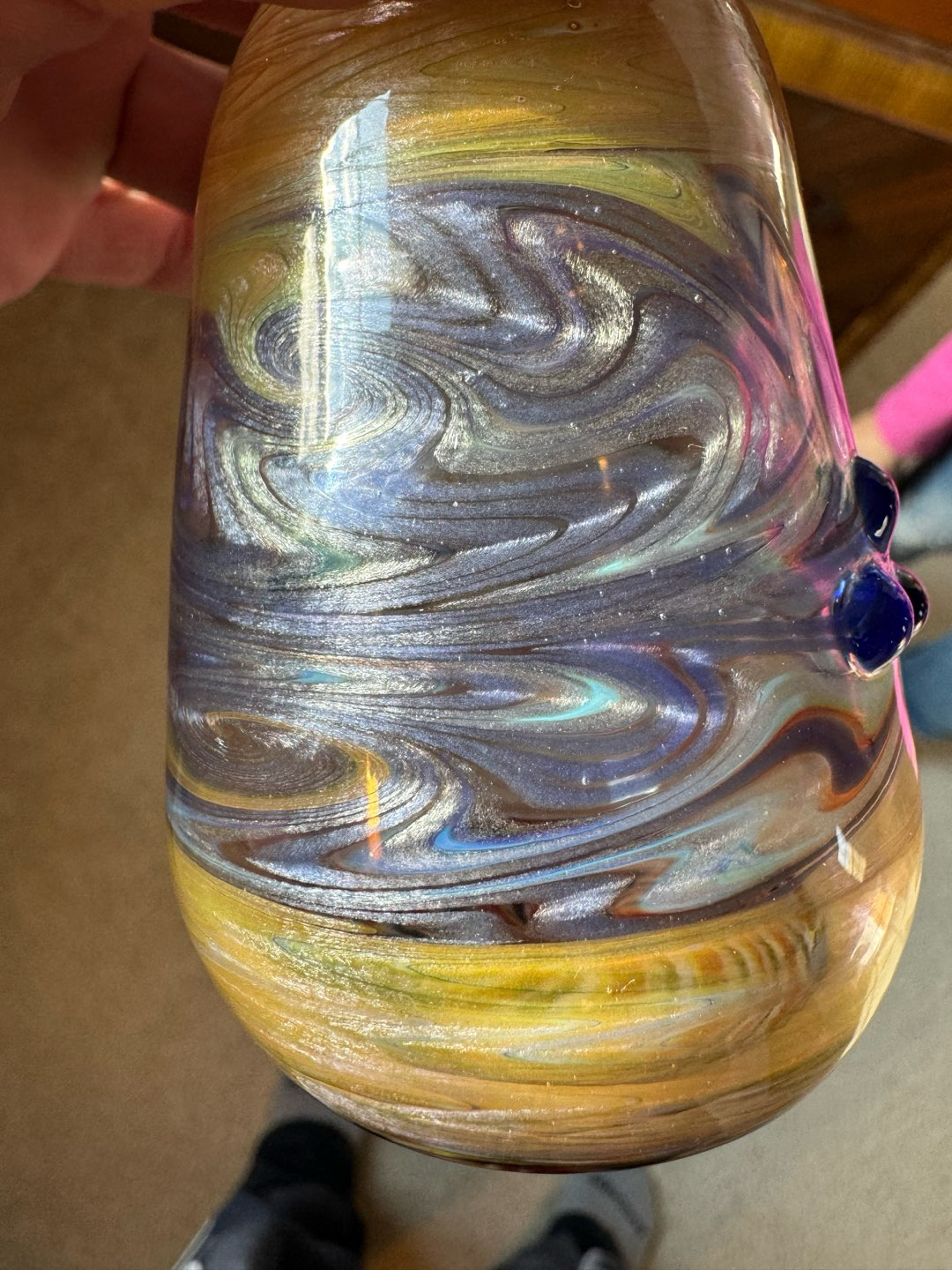 Preview pic of 🔥custom silky XXL stash jar/dichoric marble cork top/ wig wag bottom signed and dated🤯