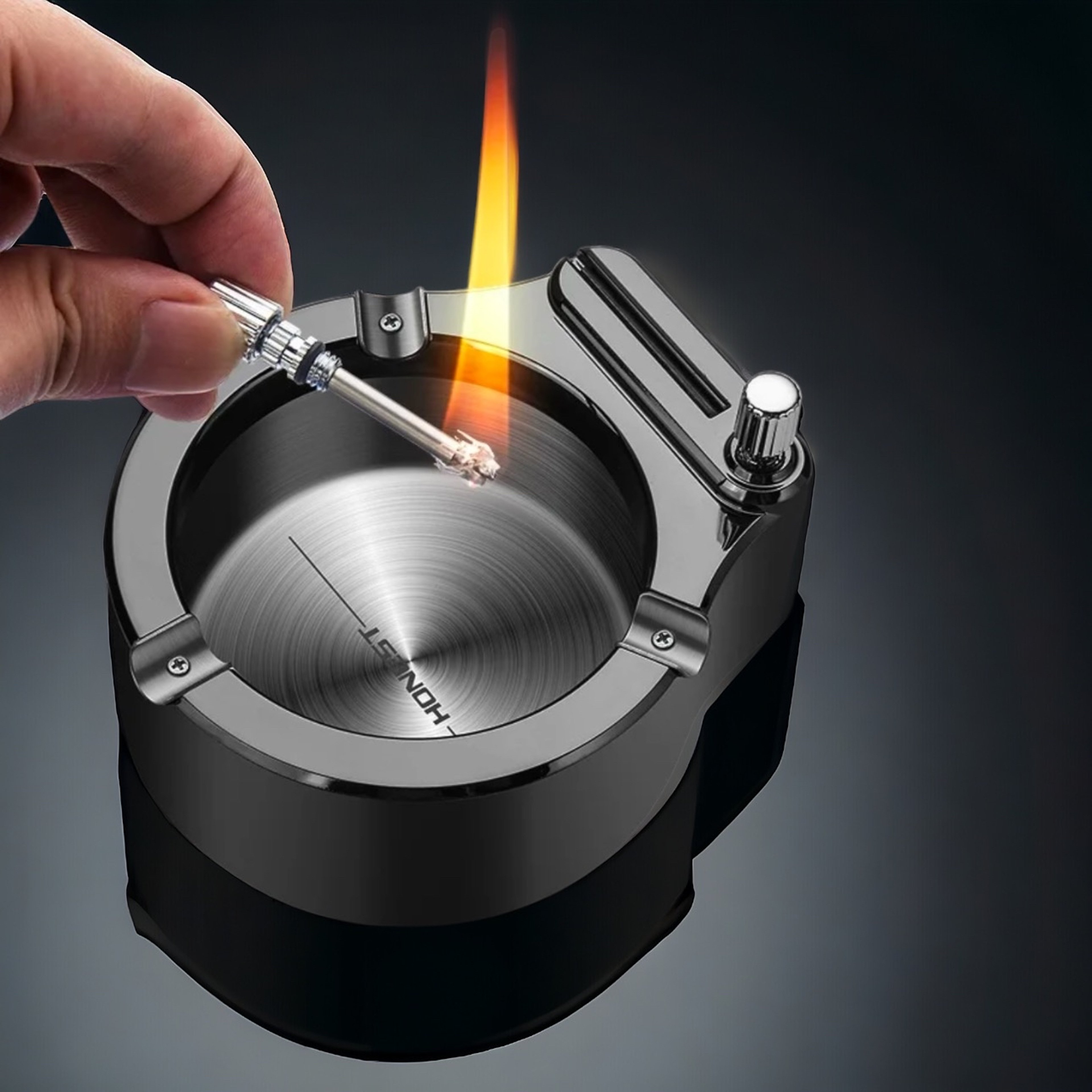 Preview pic of Retro Metal Ten Thousand Match Lighter Multifunction Ashtray Kerosene Lighter