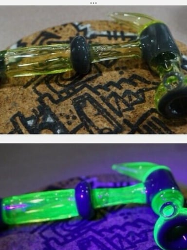 Preview pic of Hammer” glass pipe from artist Glass Fo Yo Ass Uranium Glass