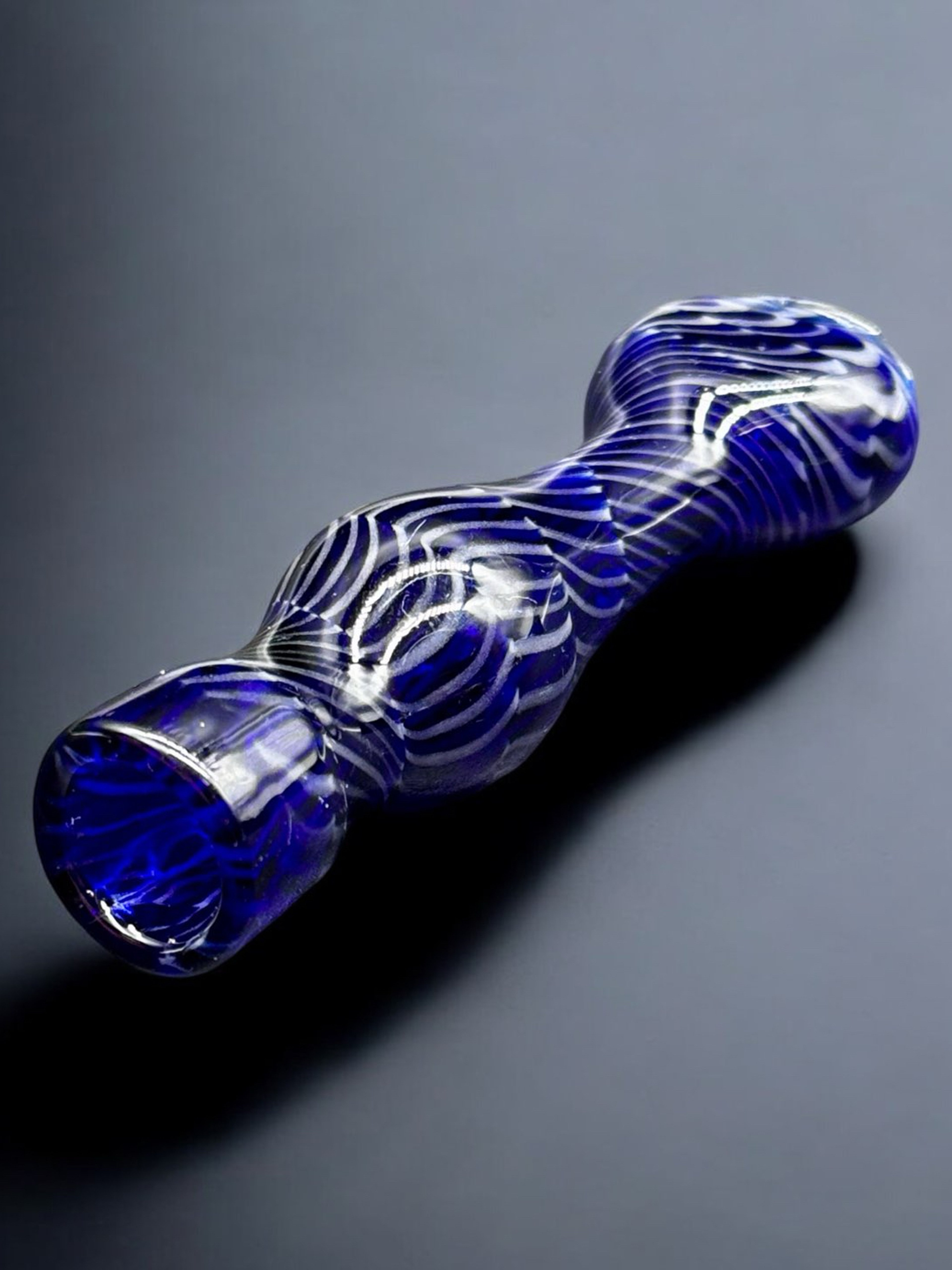 Preview pic of Modern Dark Blue Chillum Glass Pipe