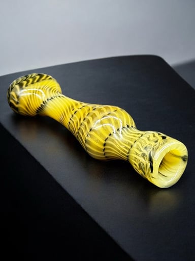 Preview pic of Yellow Swirl Design with Black Accents Chillum Glass Pipe