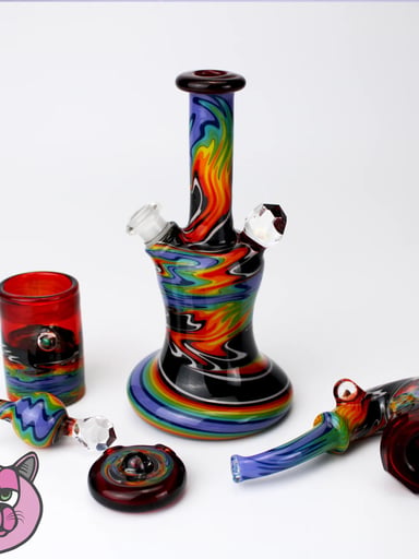 Preview pic of Busha Glass 5pc Faceted Black/Rainbow Set