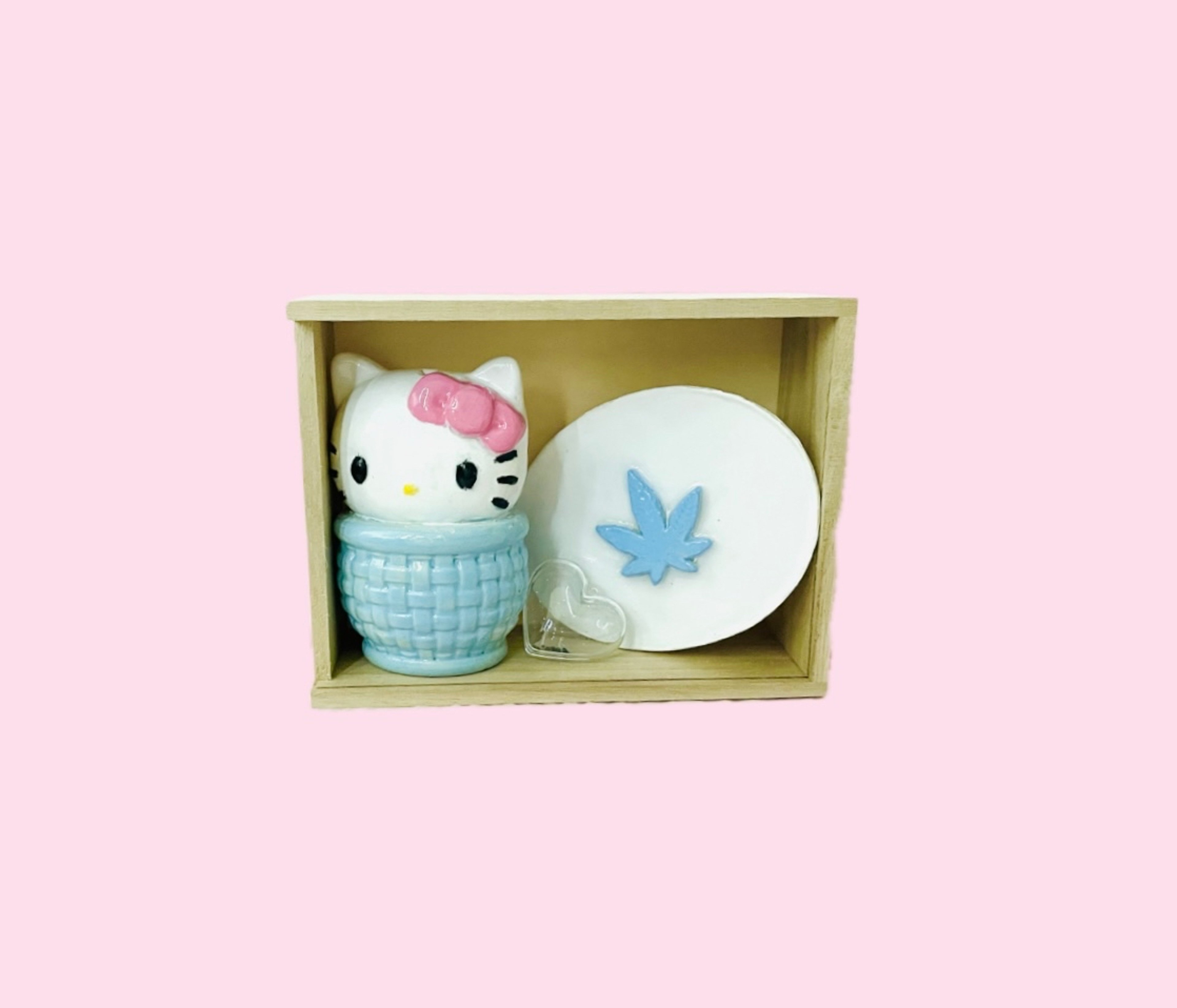 Preview pic of Handmade Ceramic Blue and Pink Hello Kitty Pipe and Tray