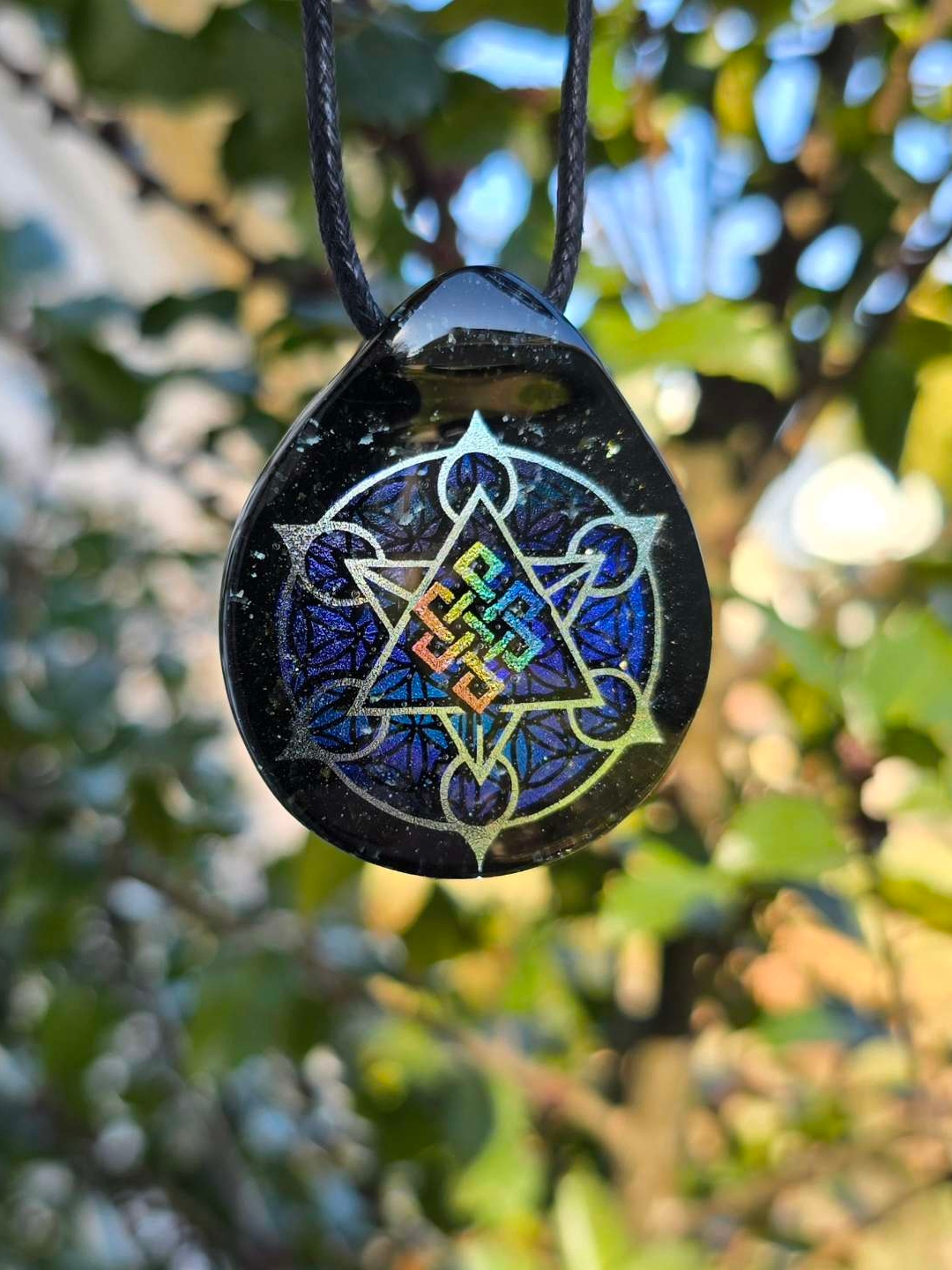 Preview pic of Clearance Eternal Knot Sacred Geo Layered Dichro Pendant