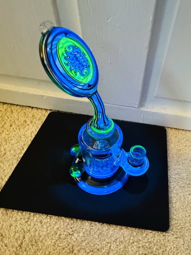 Preview pic of 🔥COMPLETE SET🔥Full Blu-v/ illuminati UV worked headman Rig/bubbler / matching UV marble set + sluper insert 🤯