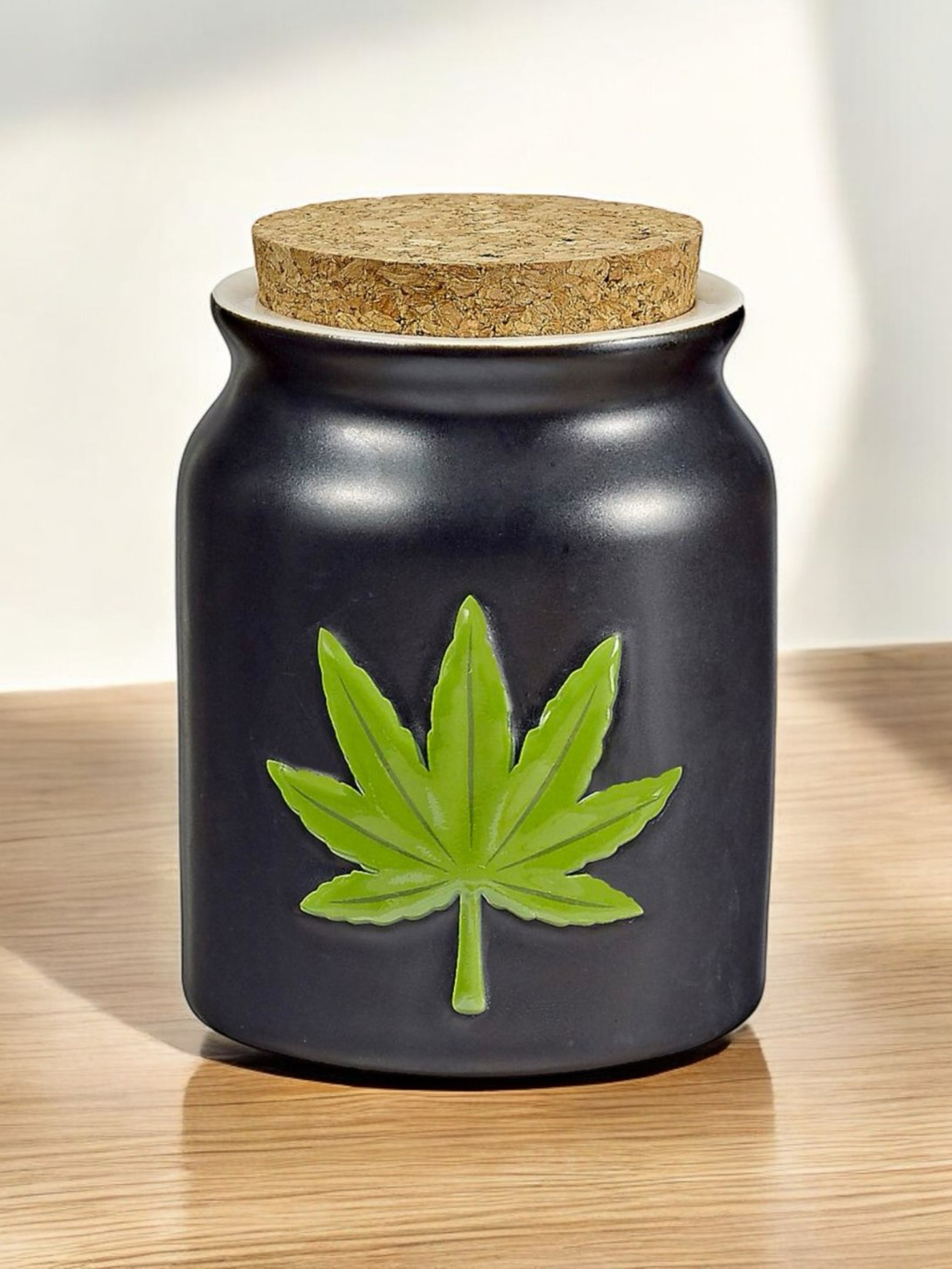 Green Leaf Ceramic Stash Jar image 0