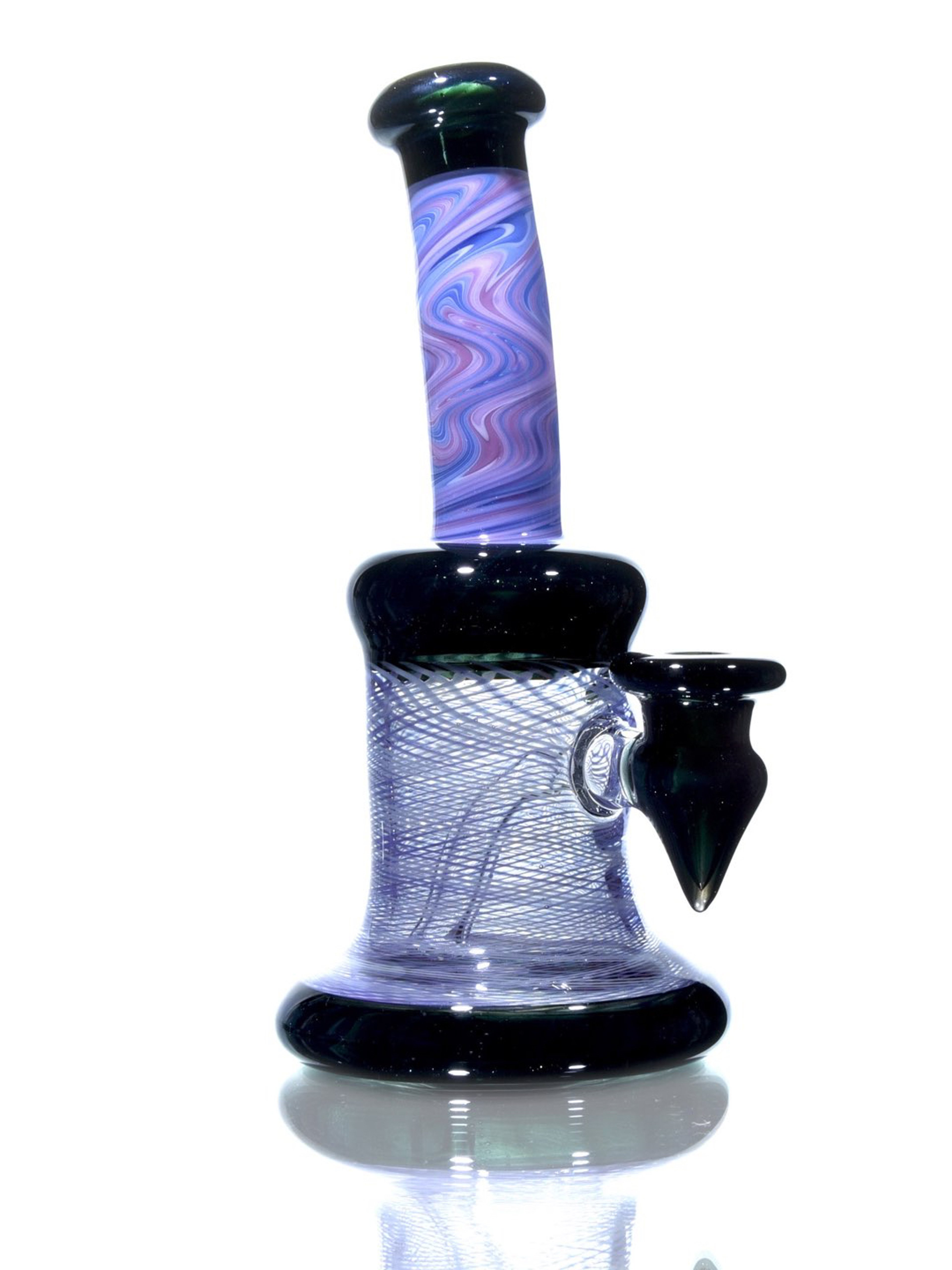 Preview pic of Likewize Glass - Fully-worked Banger Hanger - Dark Sparkle/Purple & White Reti - 10mm Female