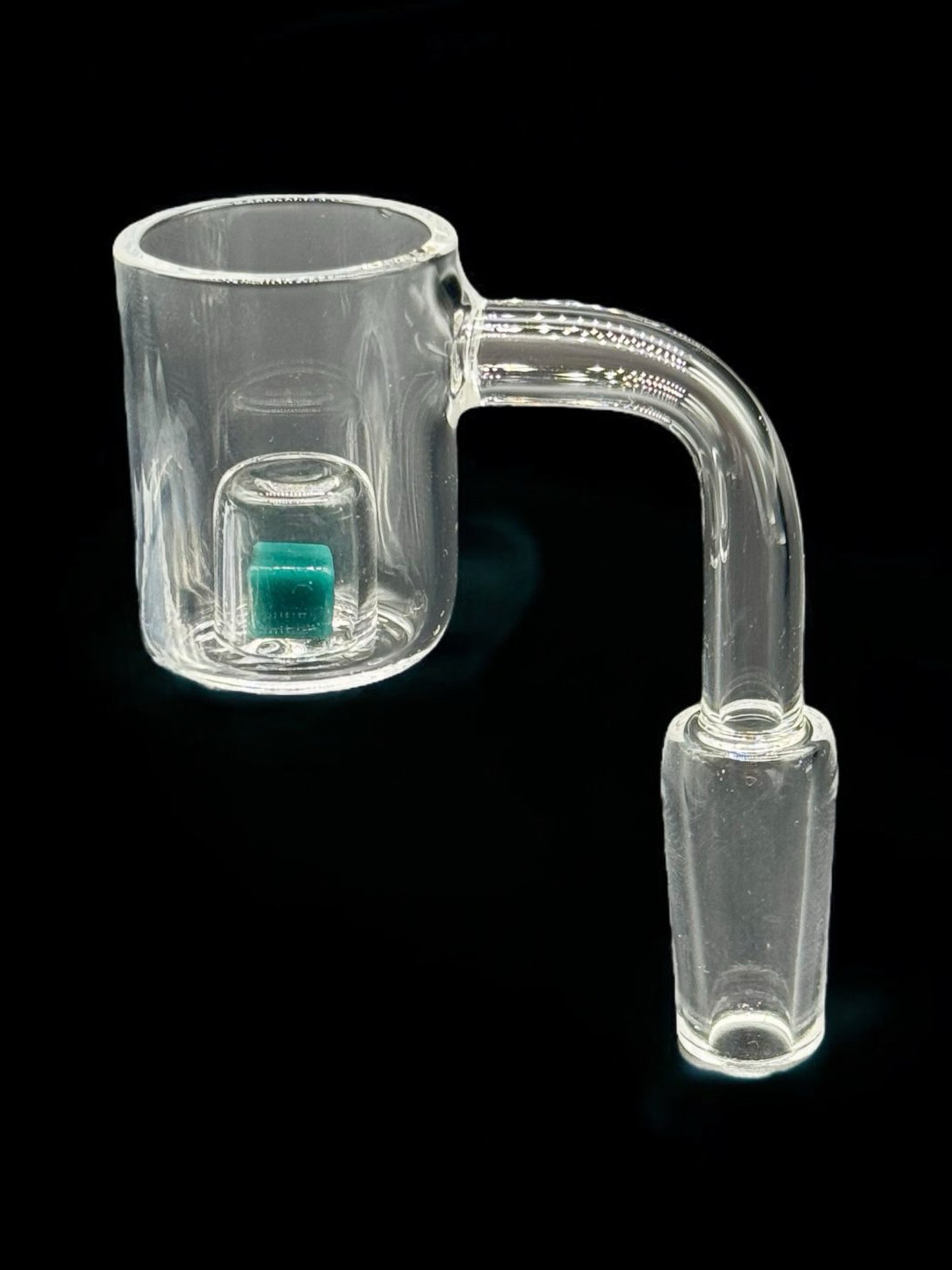 Preview pic of Cadmium Core Quartz Banger: 14mm Male 90° Angle with Teal Cube