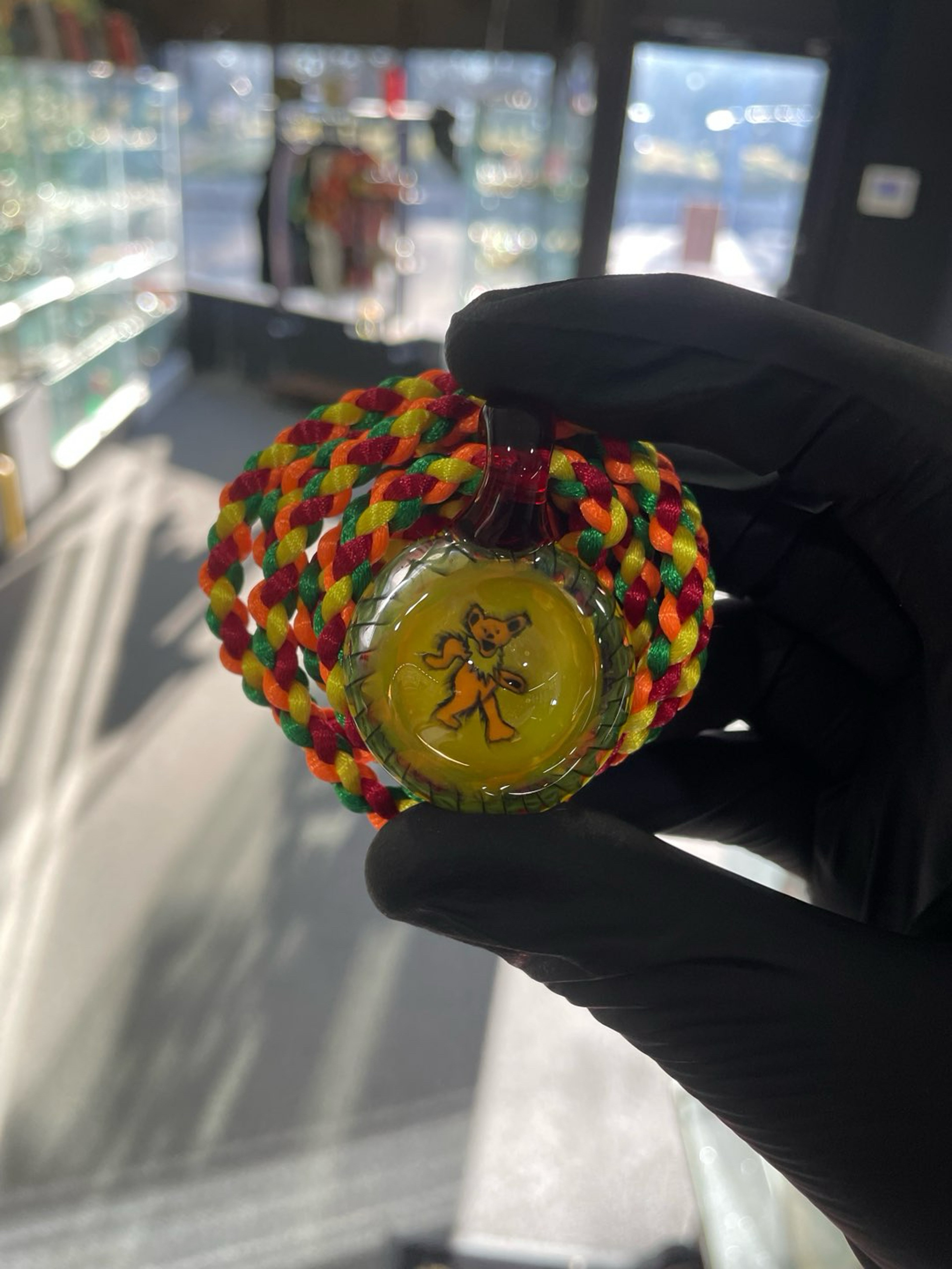 Preview pic of Willstar Glass Yellow Bear Pendant w/ Matching Twizzle