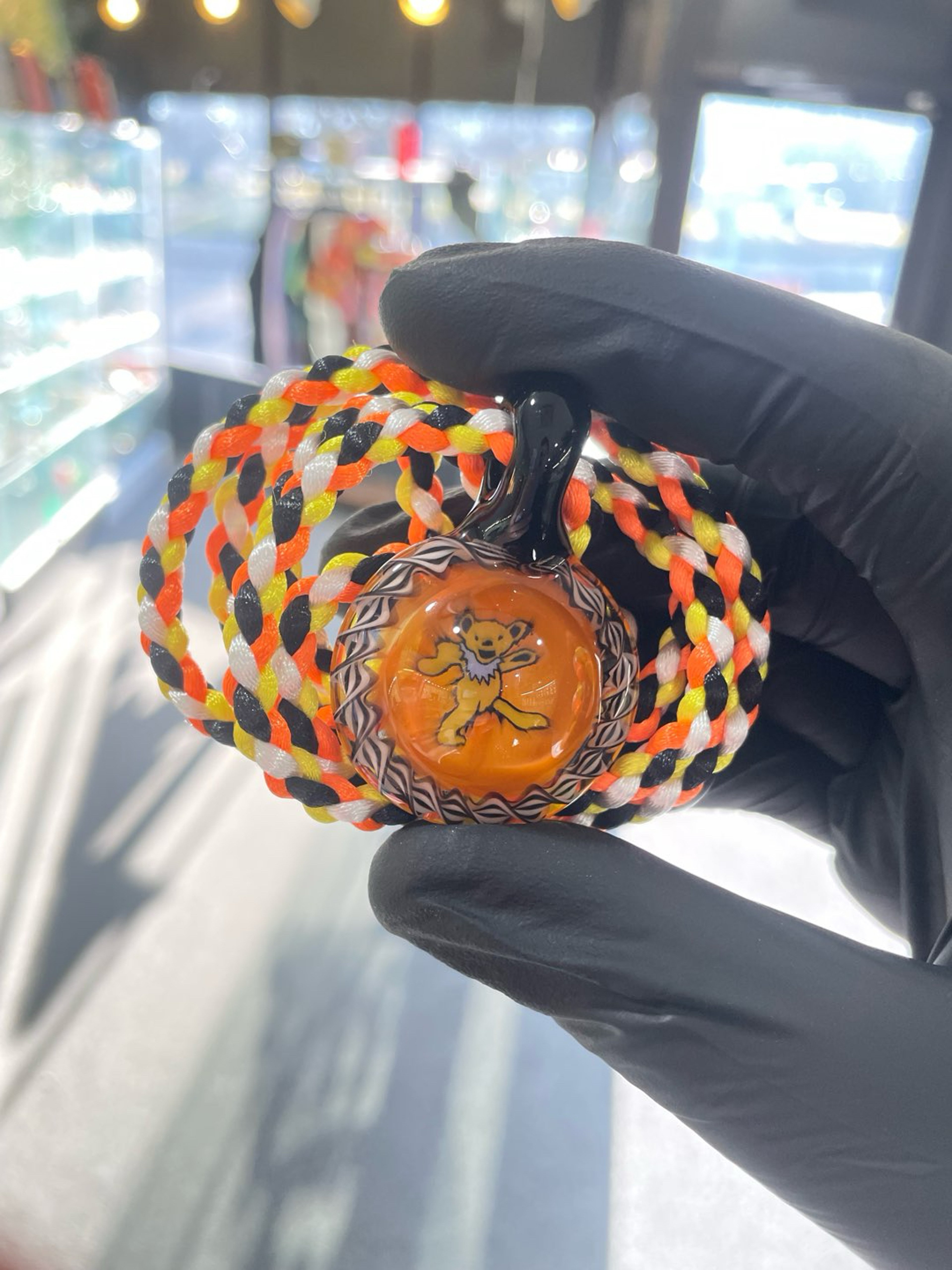 Preview pic of Willstar Glass Orange Bear Pendant w/ Matching Twizzle