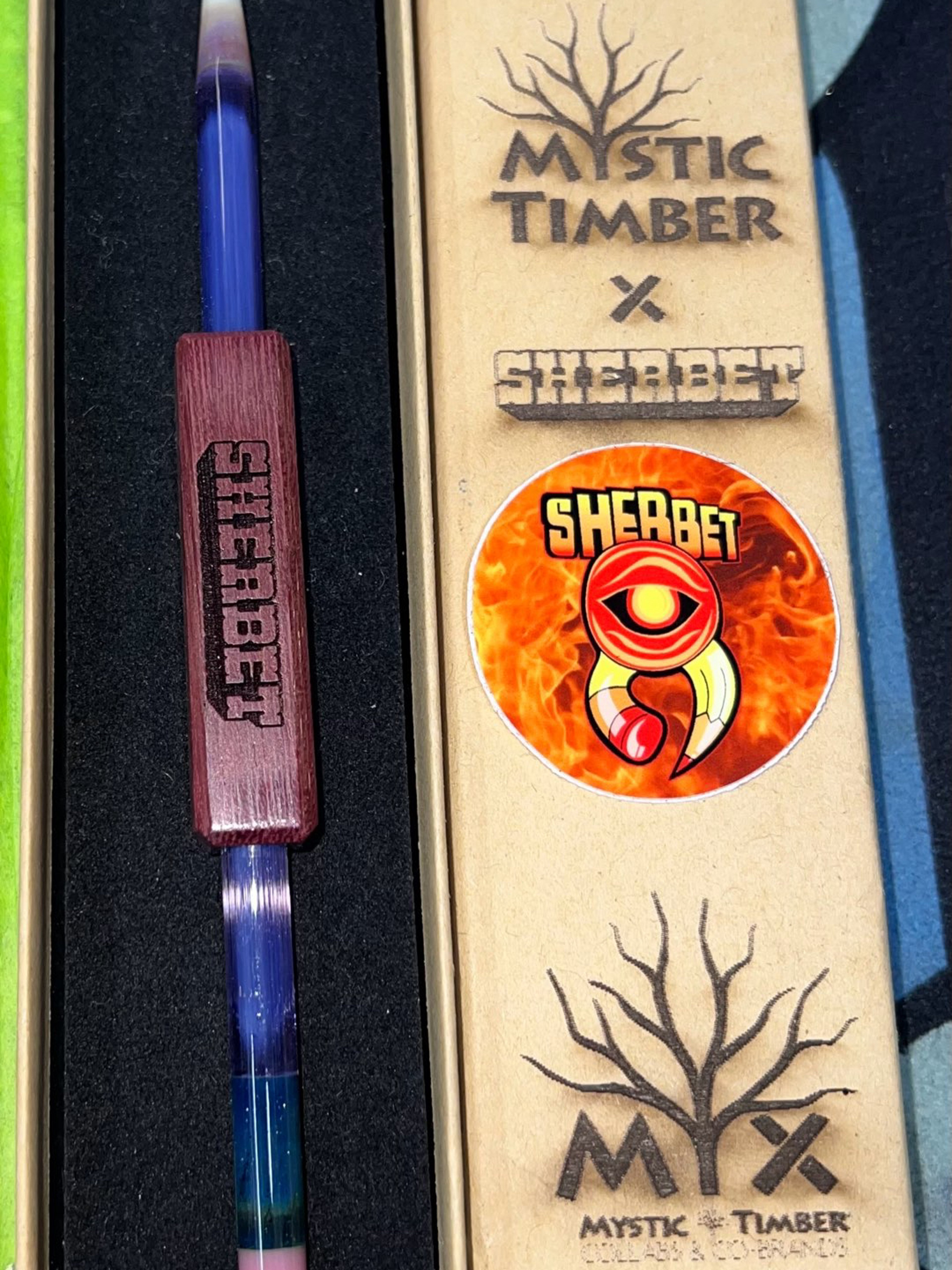 Preview pic of Mystic Timber x Sherbet wood & glass dab tool 1of5