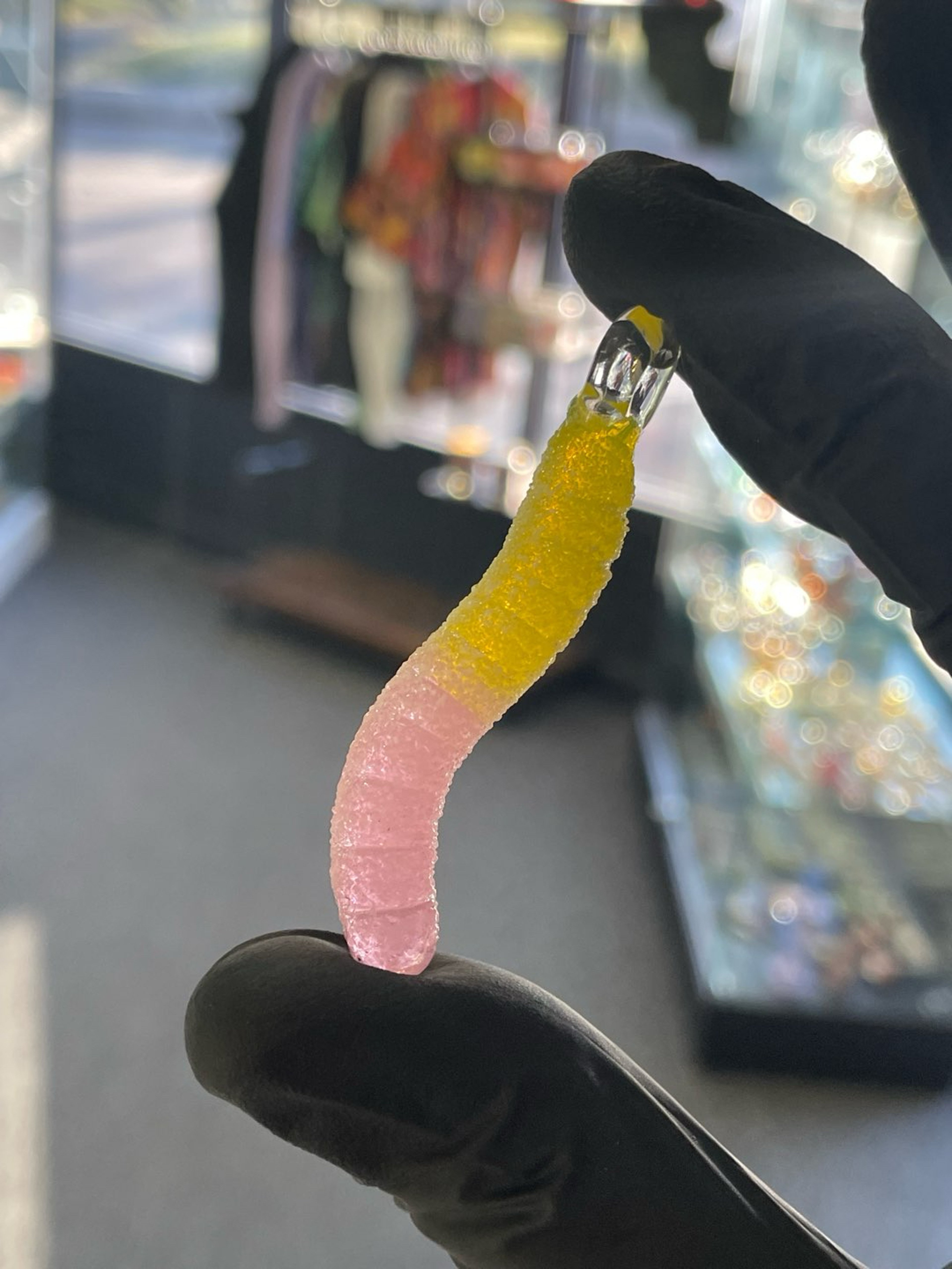 Preview pic of Emperial Glass Sour Worm Pendant Pink/Yellow