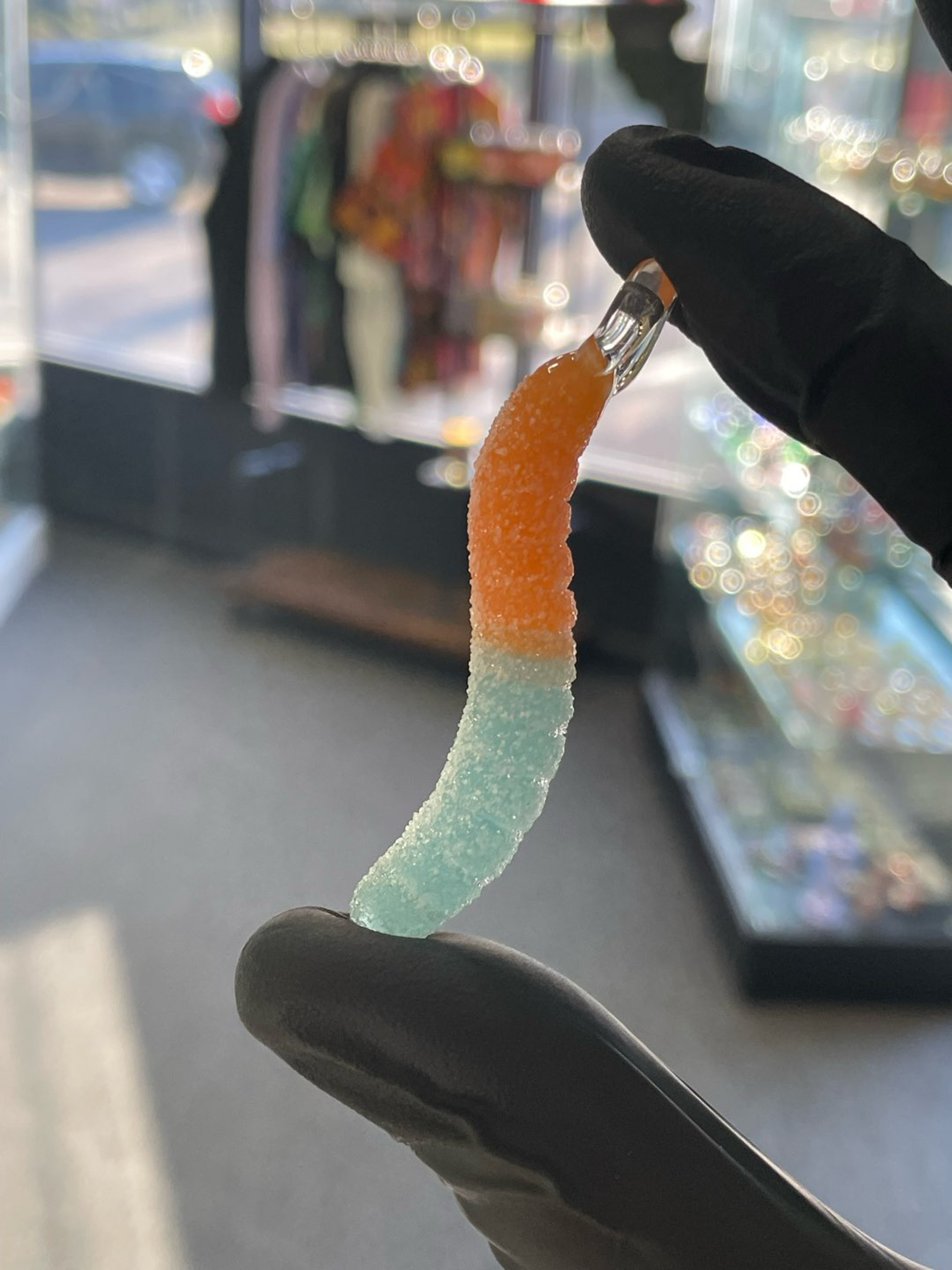 Preview pic of Emperial Glass Sour Worm Pendant Orange/Blue