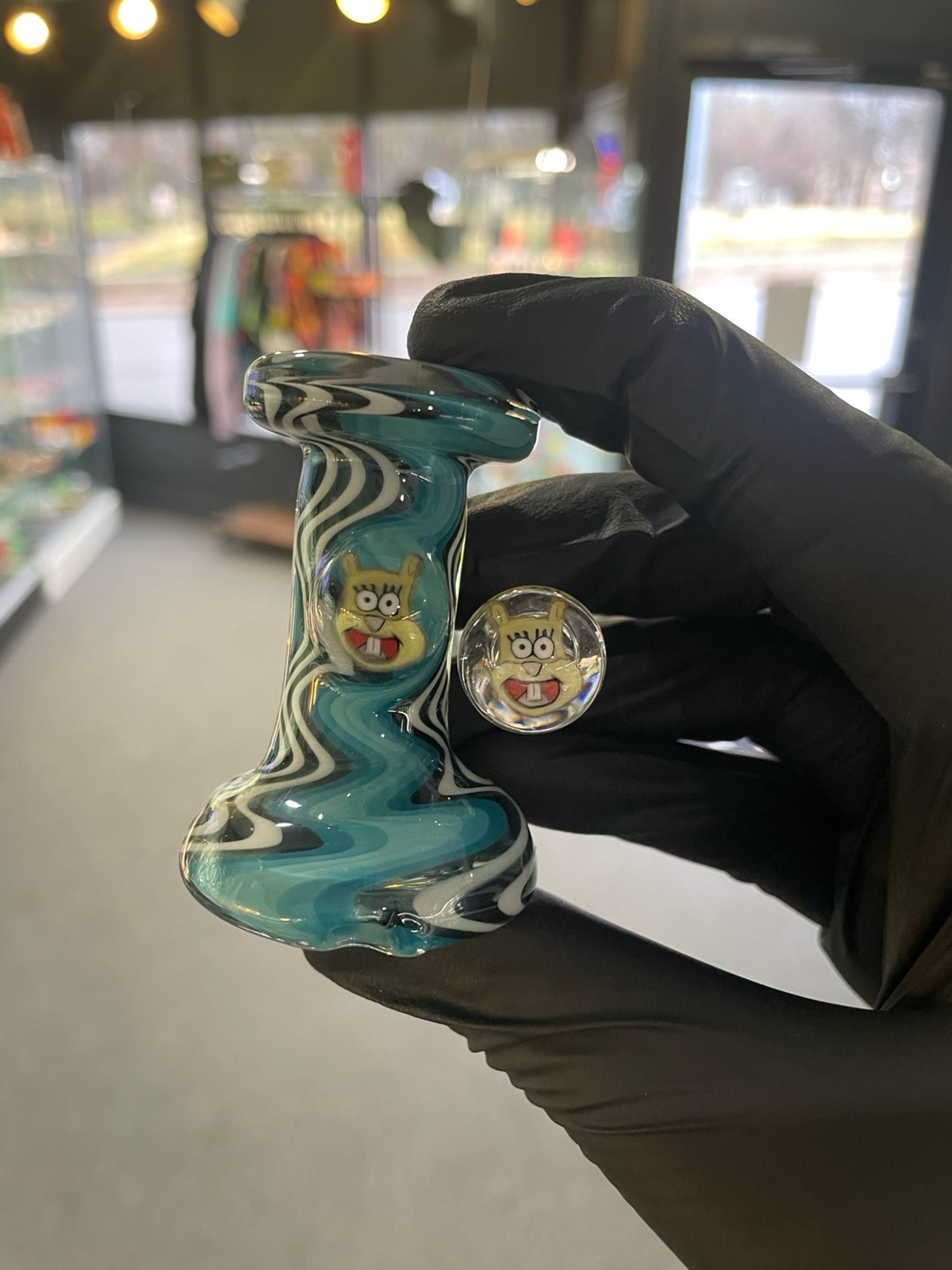 Preview pic of Willstar Glass Sandy Cheeks Millie Dry Puffco top w/ Matching 3dxl Joystick