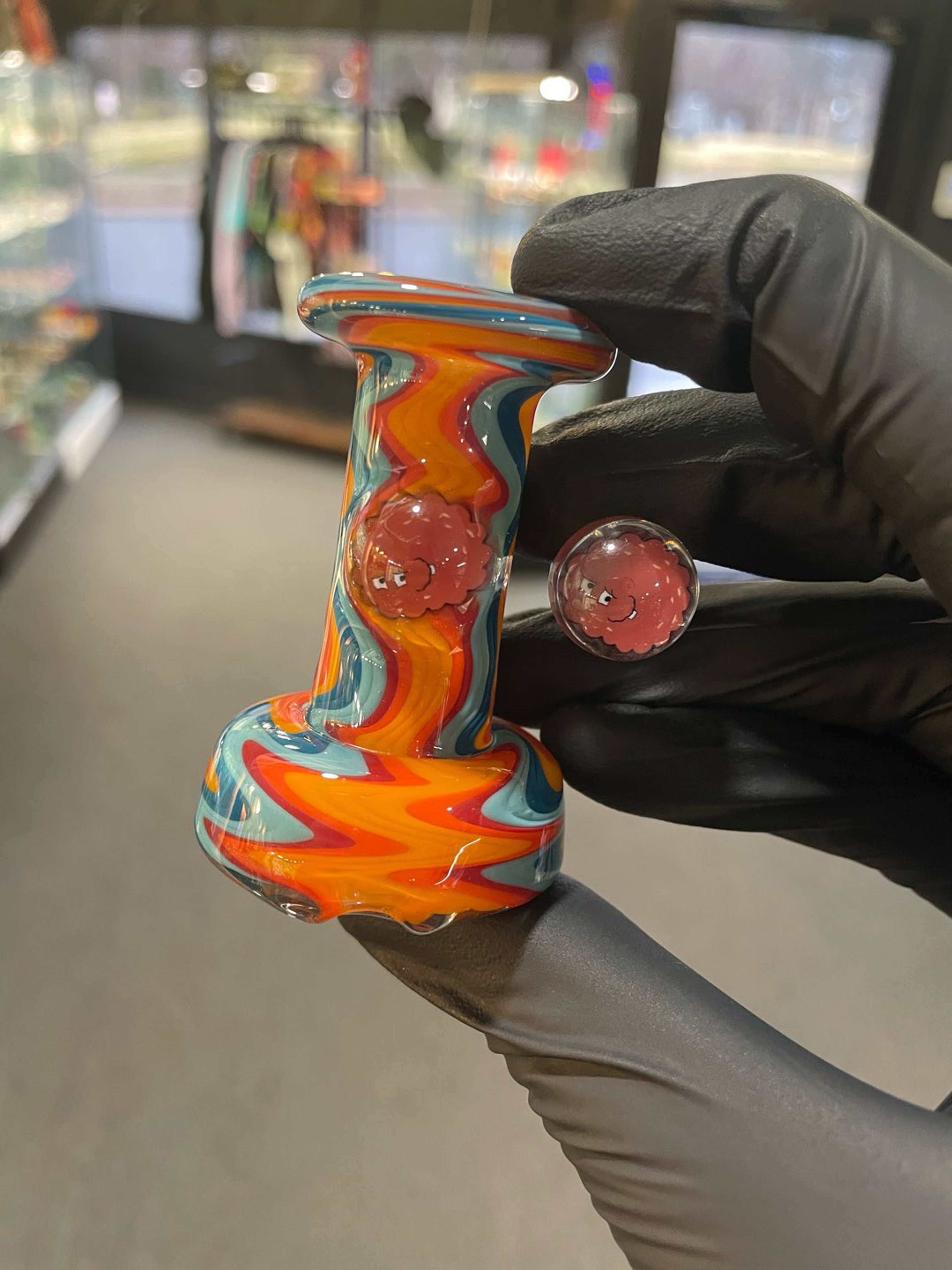 Preview pic of Willstar Glass Meatball Millie Dry Puffco Top w/ Matching 3Dxl Joystick