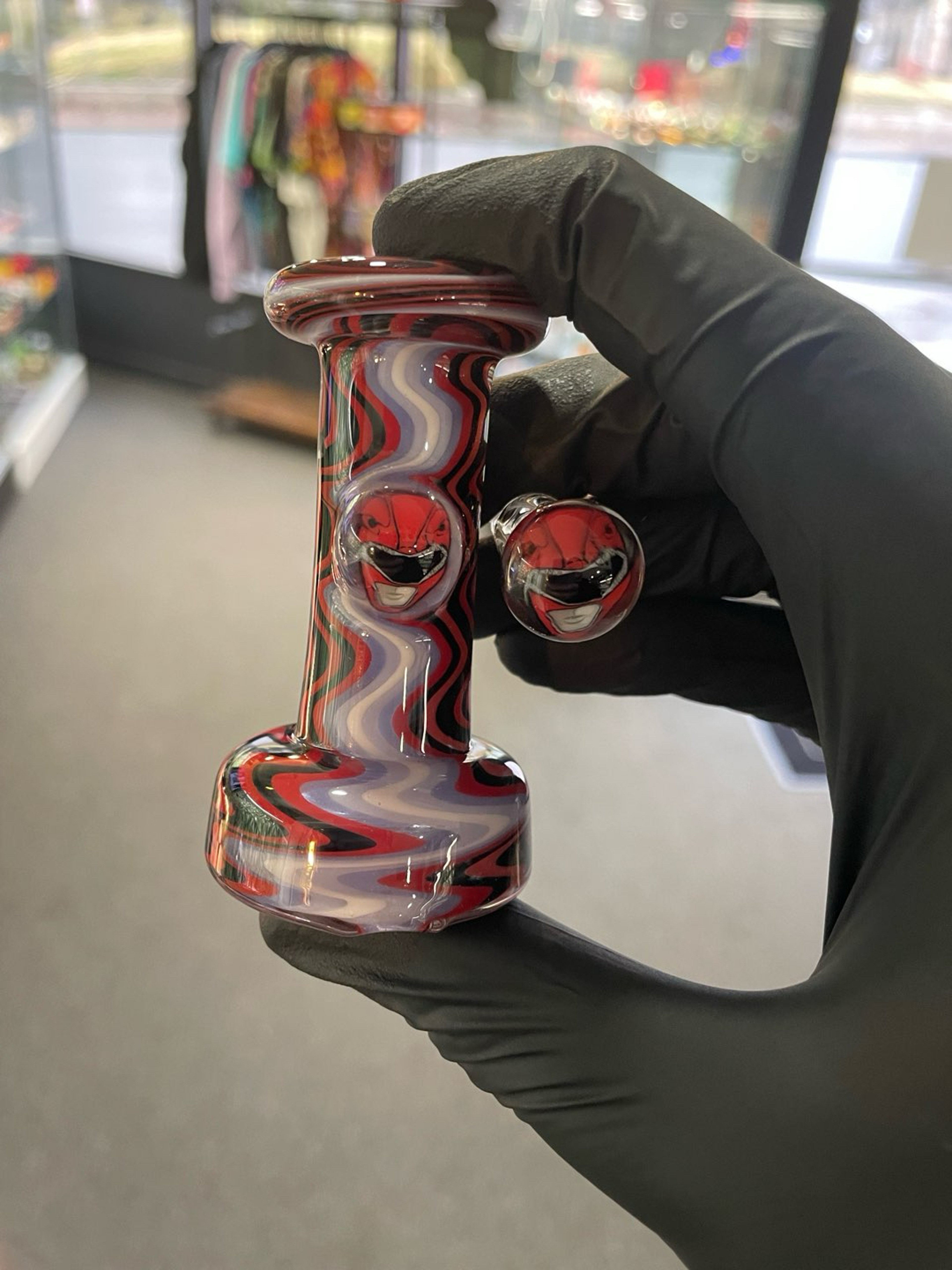 Preview pic of Willstar Glass Red Ranger Millie Dry Puffco Top w/ Matching 3Dxl Joystick