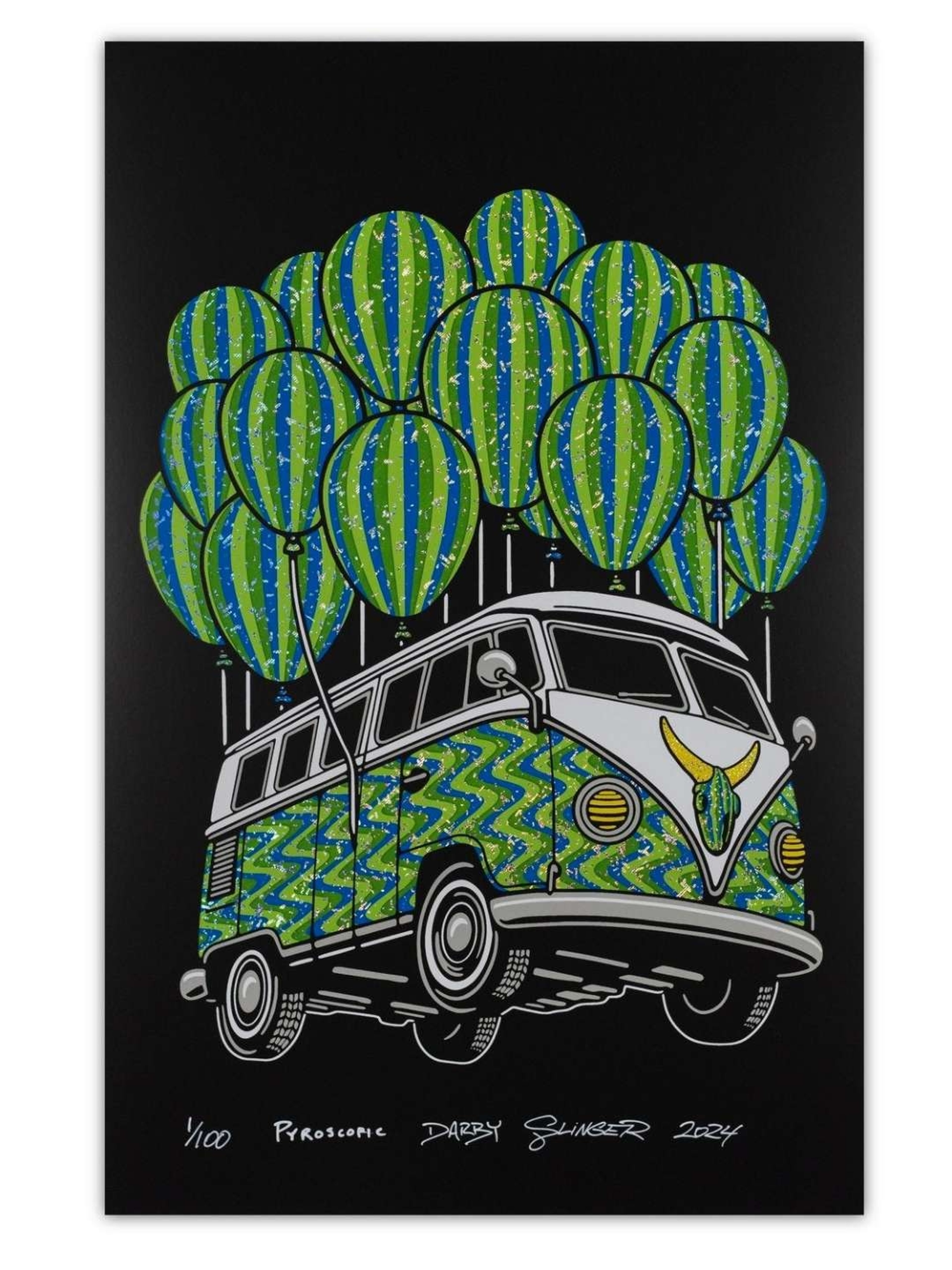 Preview pic of Darby x Slinger x Pyroscopic (Parking Lot Collective) "Flying Bus" Holographic Print