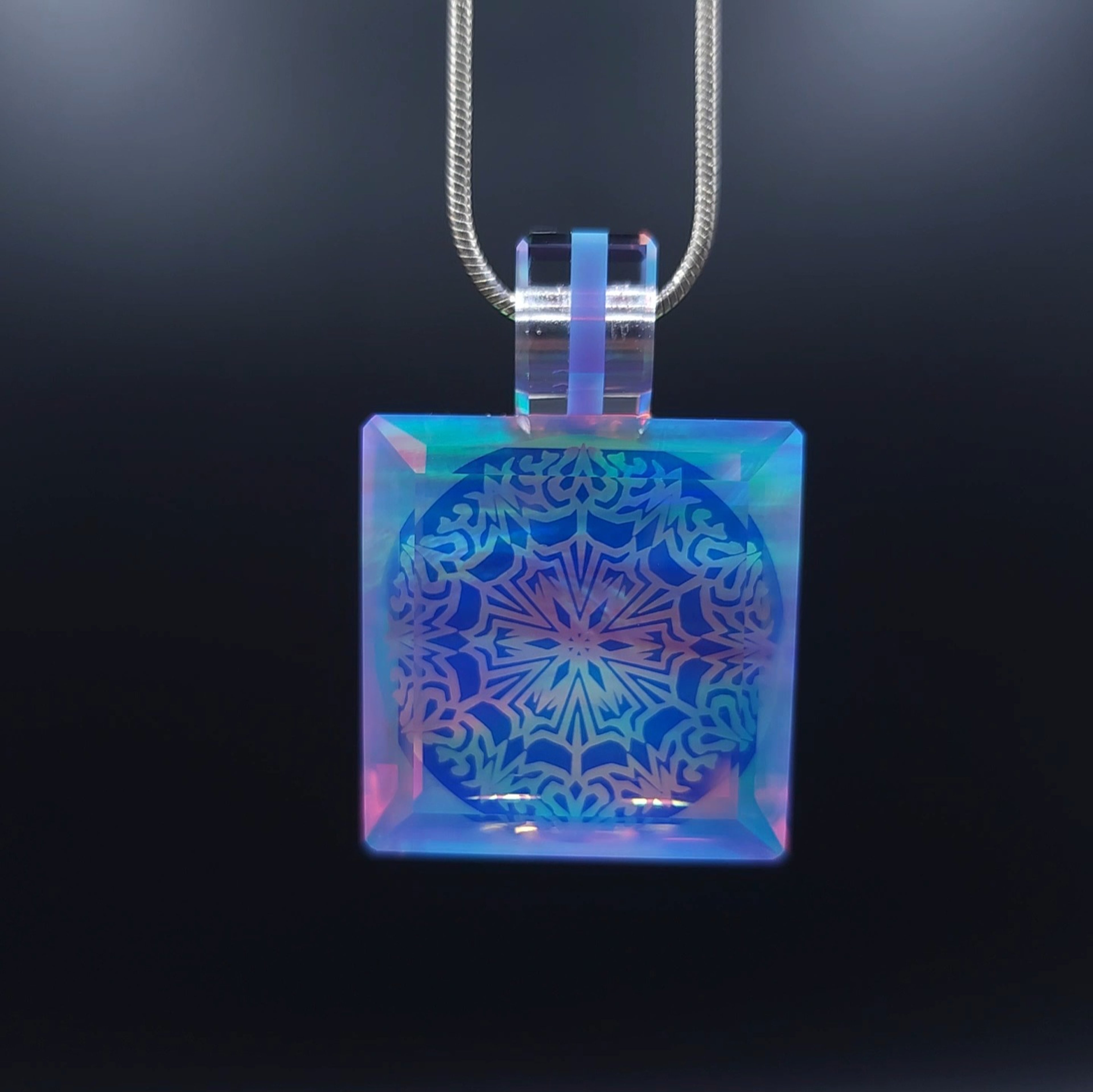 Preview pic of Purple Aurora Opal Mandala Dichro Faceted Pendant