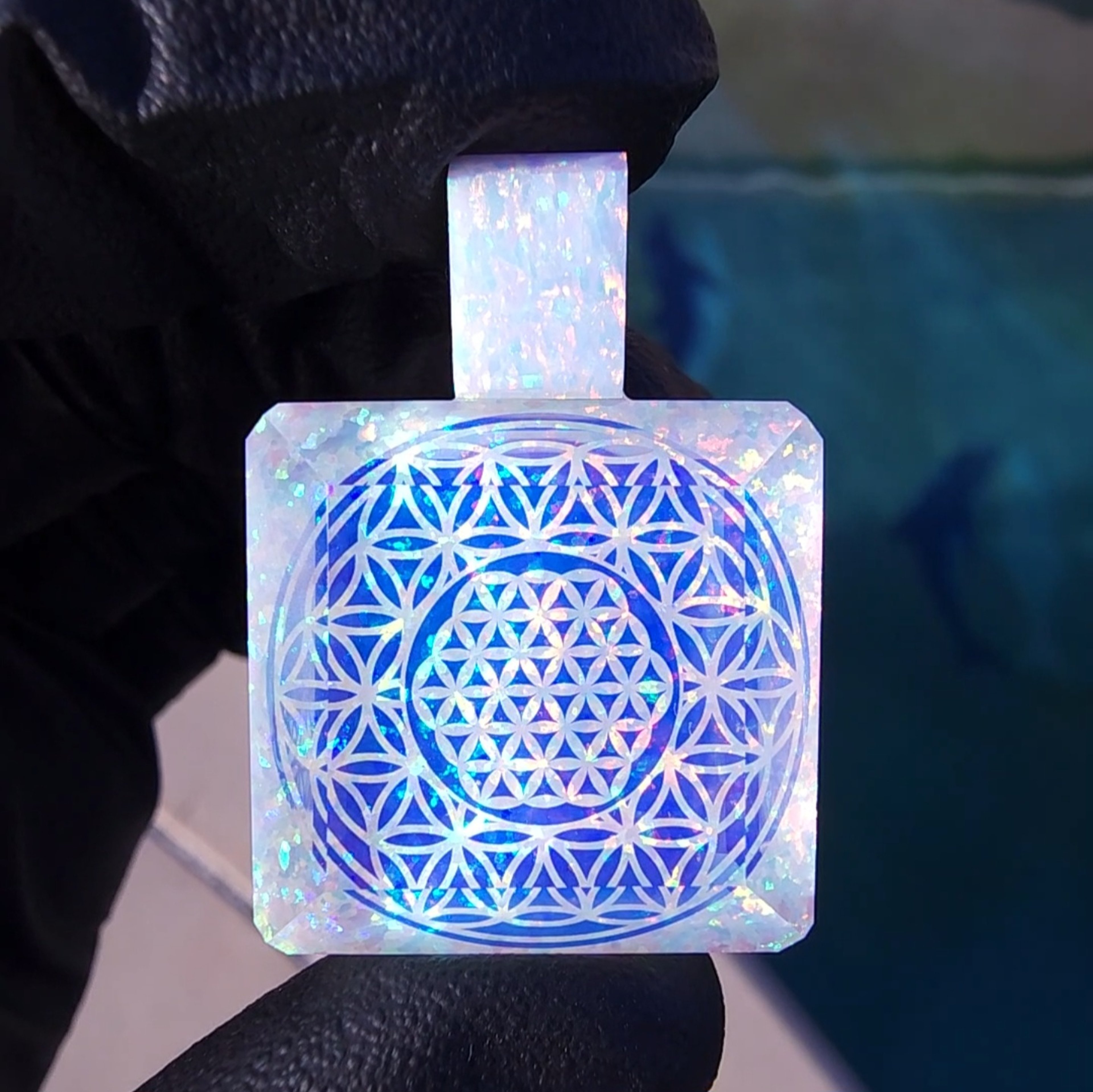 Preview pic of Flower of Life Faceted Opal and Dichro Double Sided Pendant